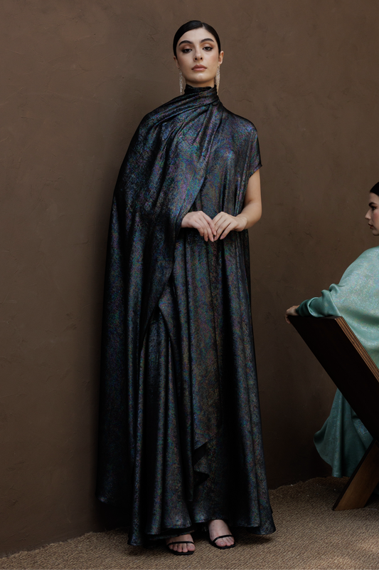 فستان الشيفون الأحمر باللمعان المعدني