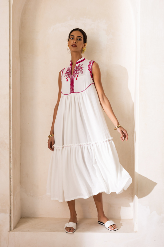 Sleeveless Floral Outlines Midi Dress