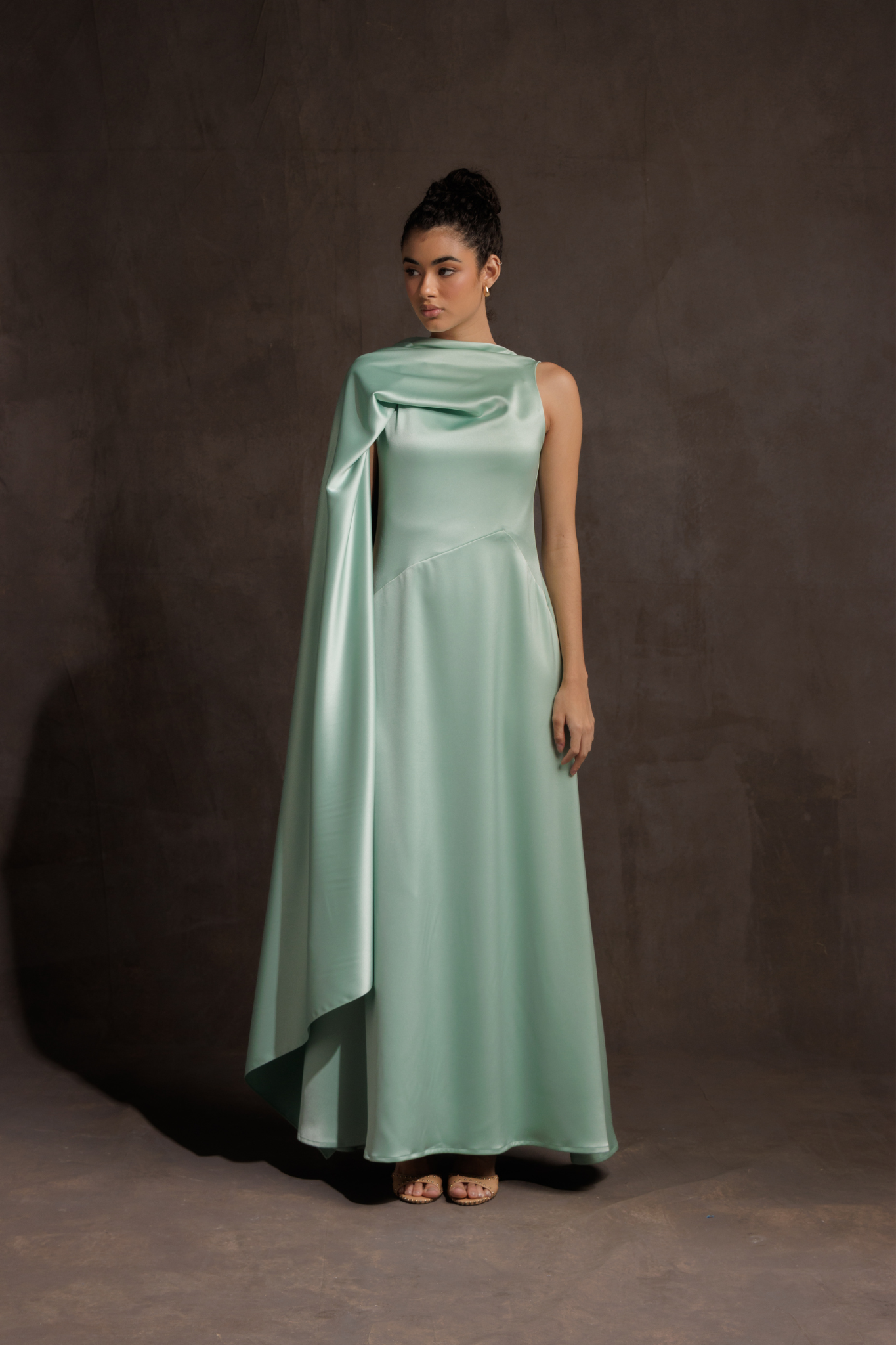 Desert Cape Sleeve Gown - Sea Green Anmar Gallery Desert Cape Sleeve Gown - Sea Green Anmar Gallery
