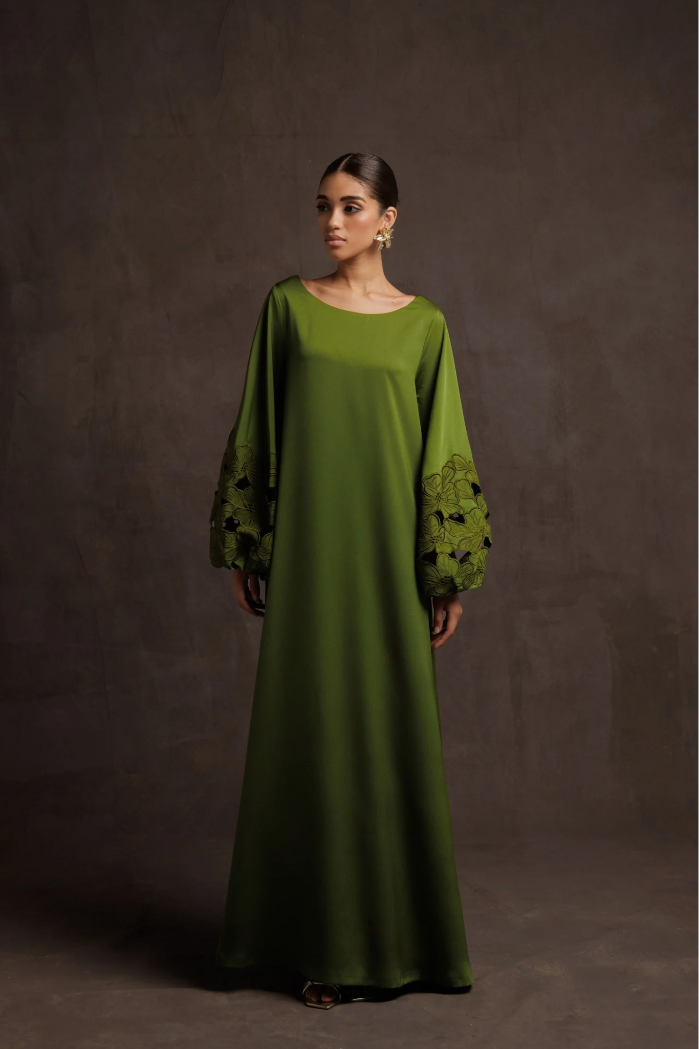 Floral Cut Out Broderie Dress - Green