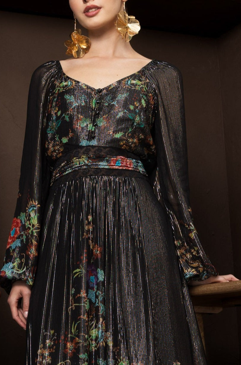 Black Floral Threaded Kaftan