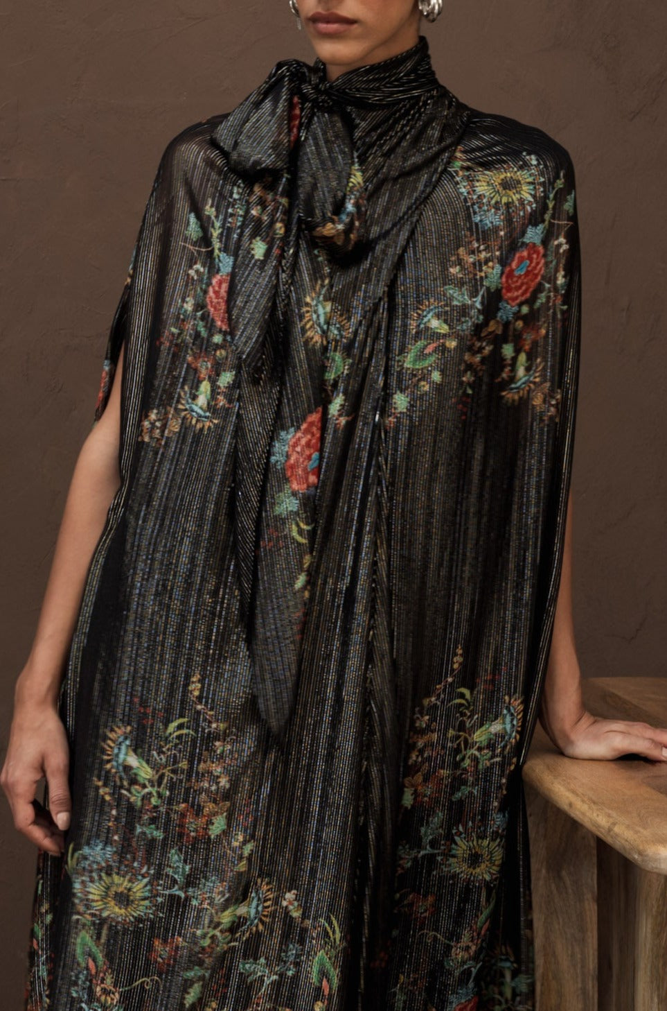 Black Floral Threaded Cape