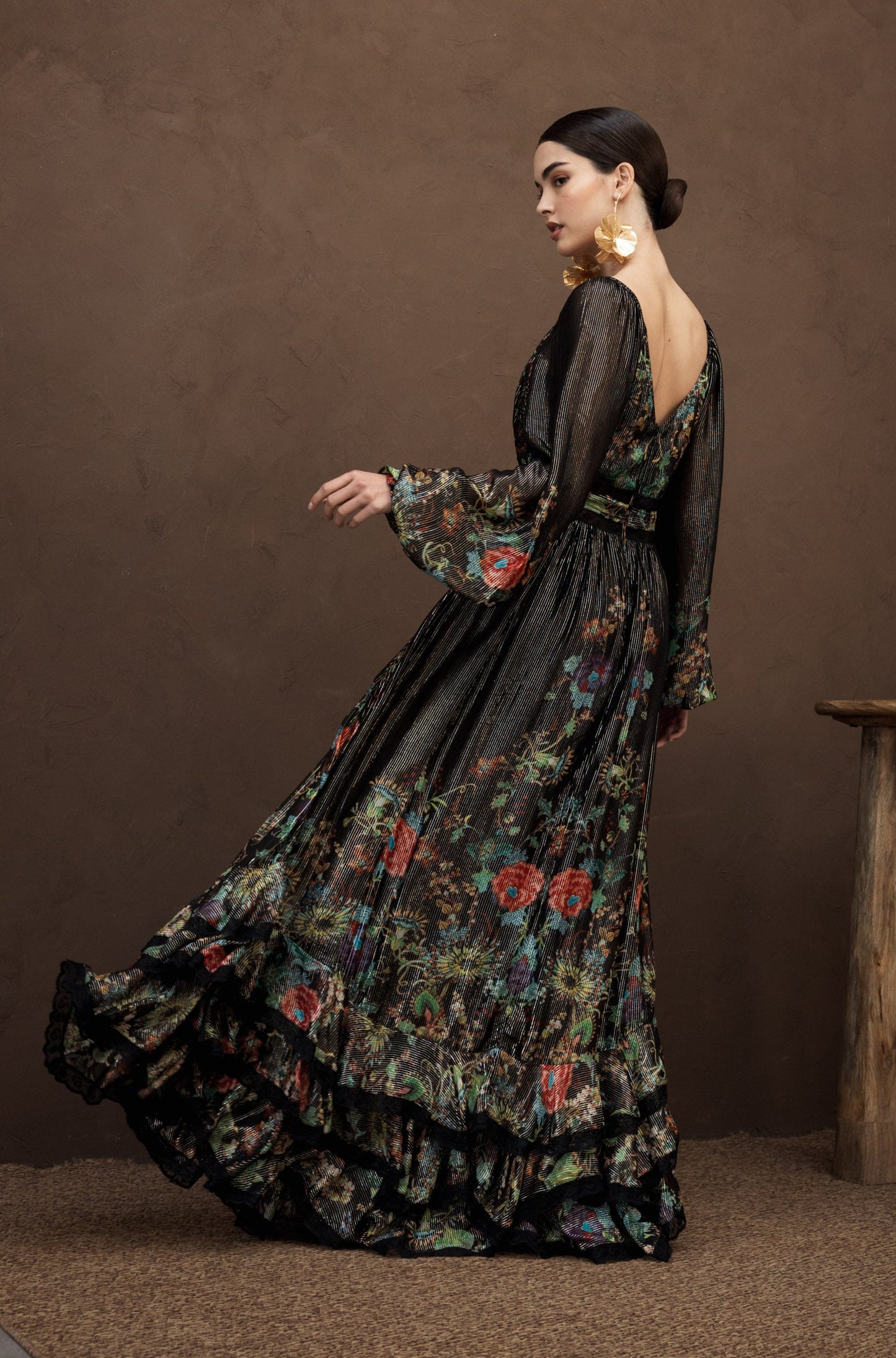 Black Floral Threaded Kaftan