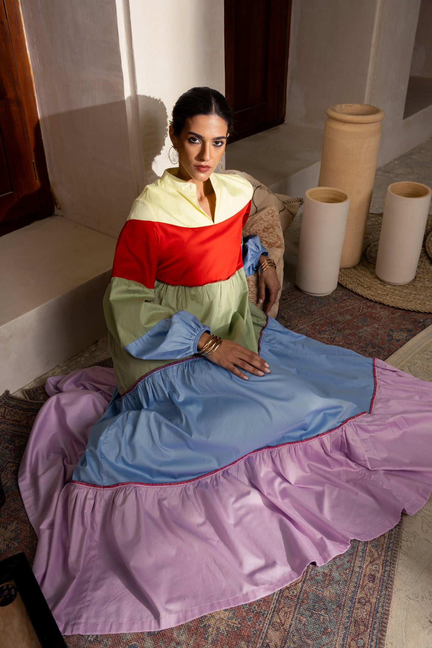 Color Block Ruffle Jalabiya
