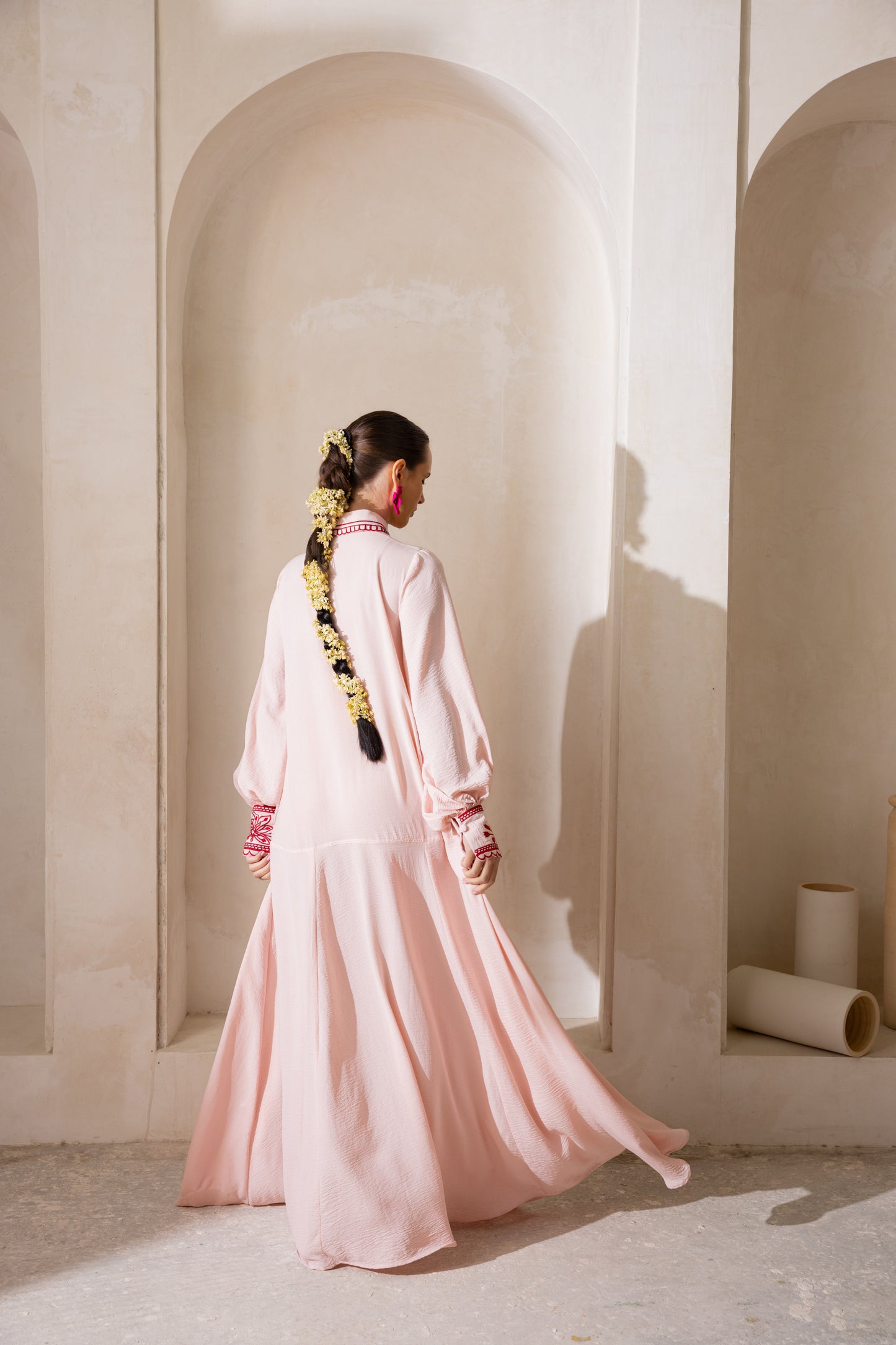 Buttoned Floral Embroidered Jalabiya