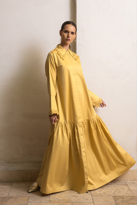 فستان قميص بتصميم مقطع زهري