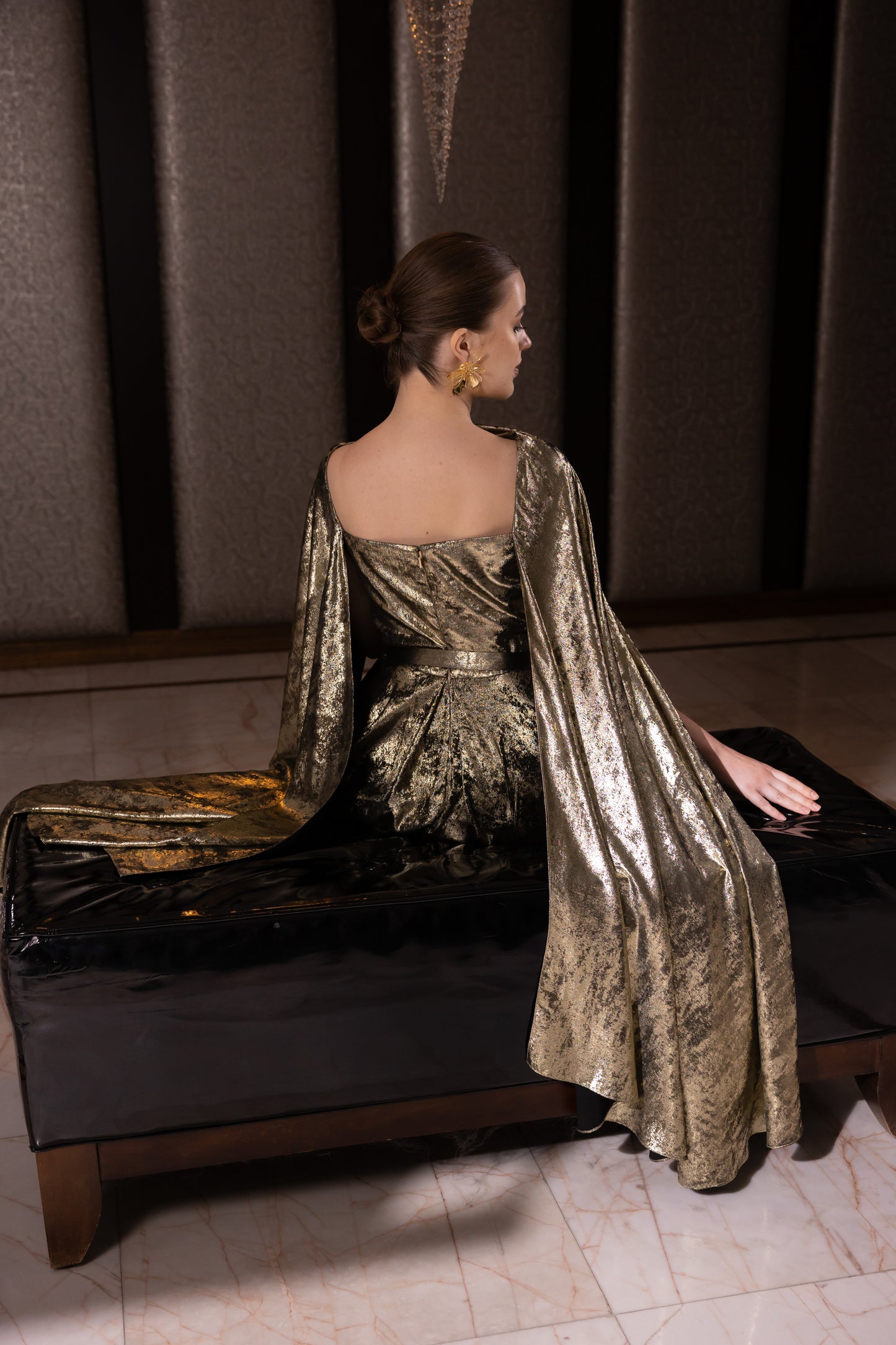 Gold Embellished Cape Gown