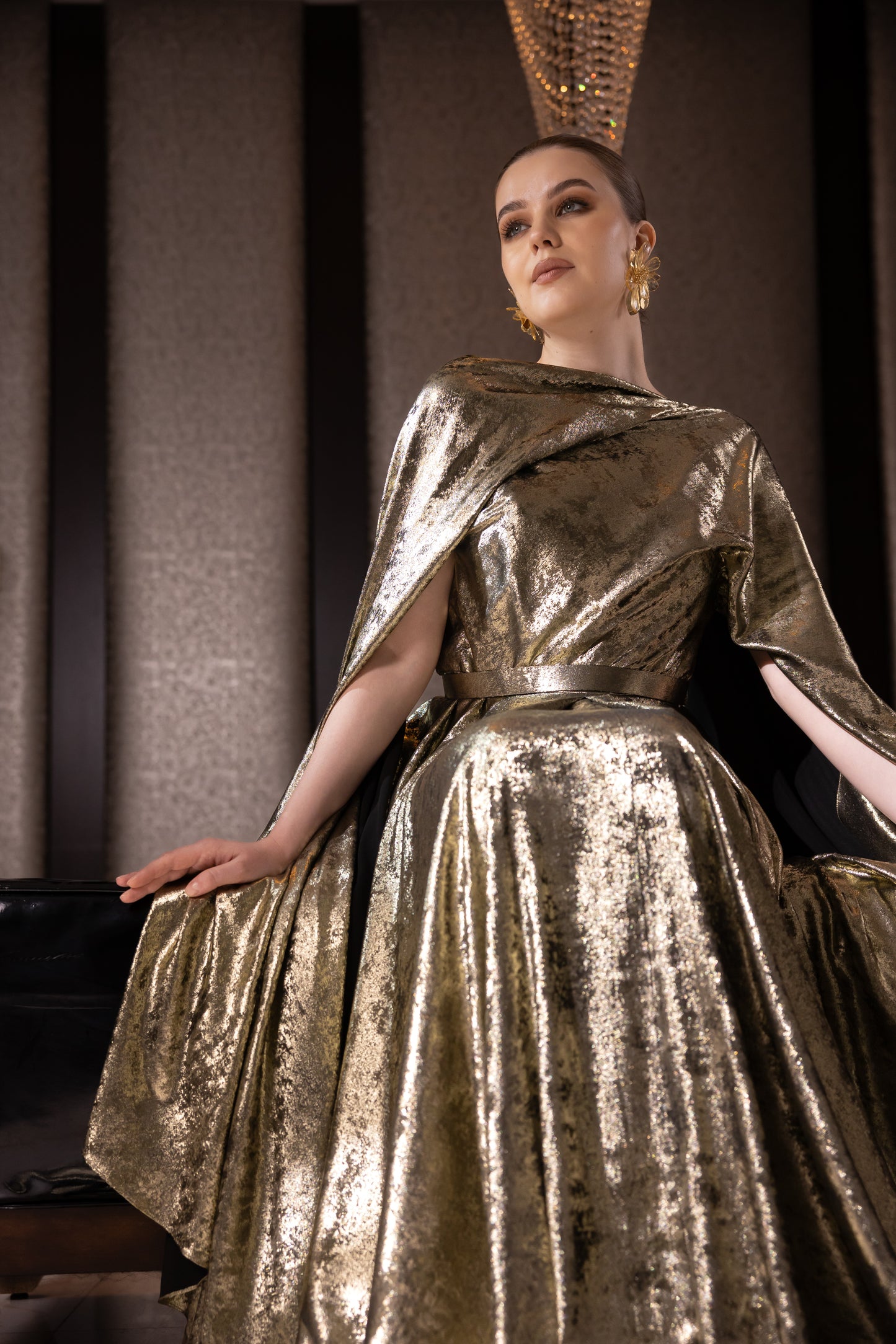 Gold Embellished Cape Gown