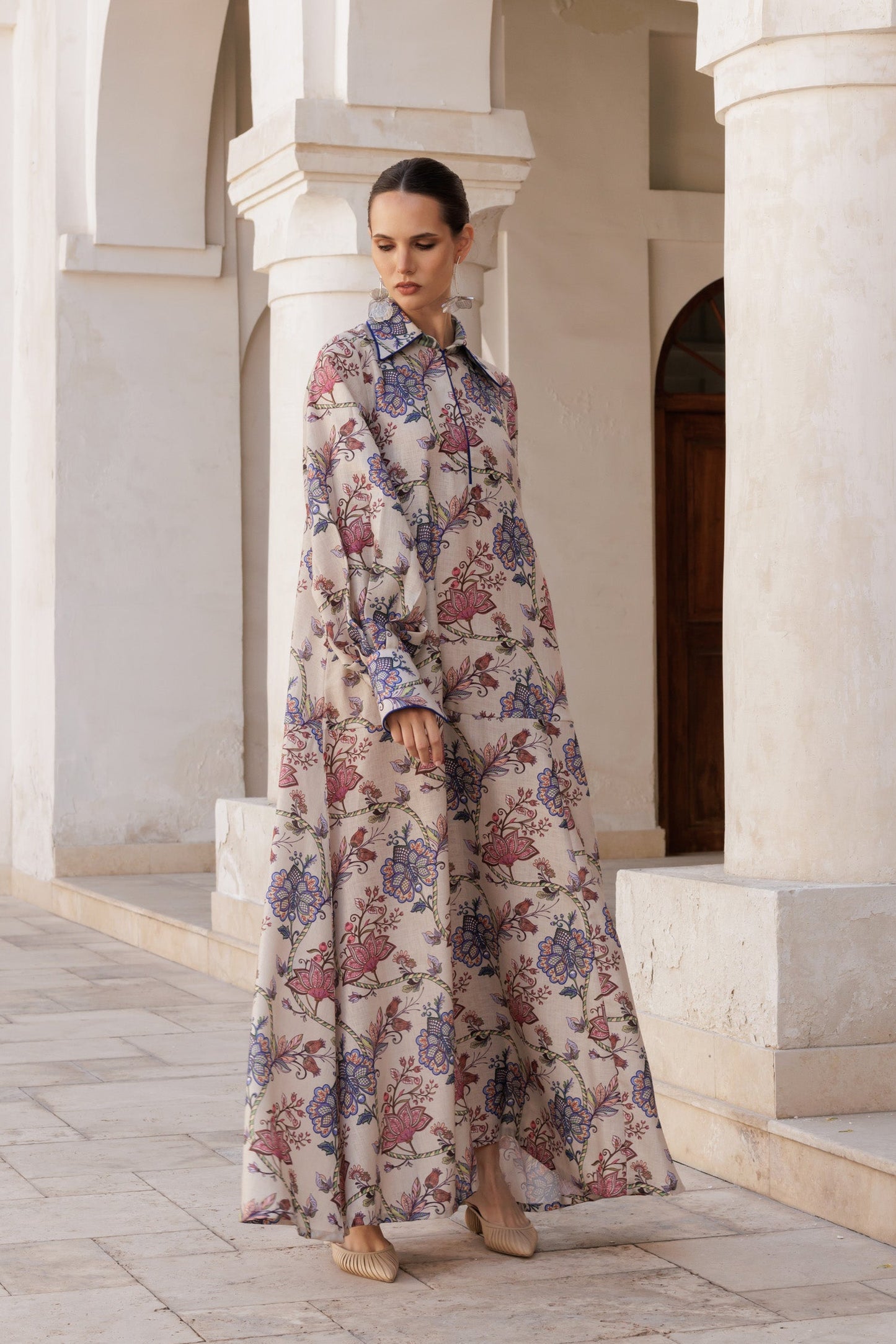 Printed Florals Pipe Collar Dress