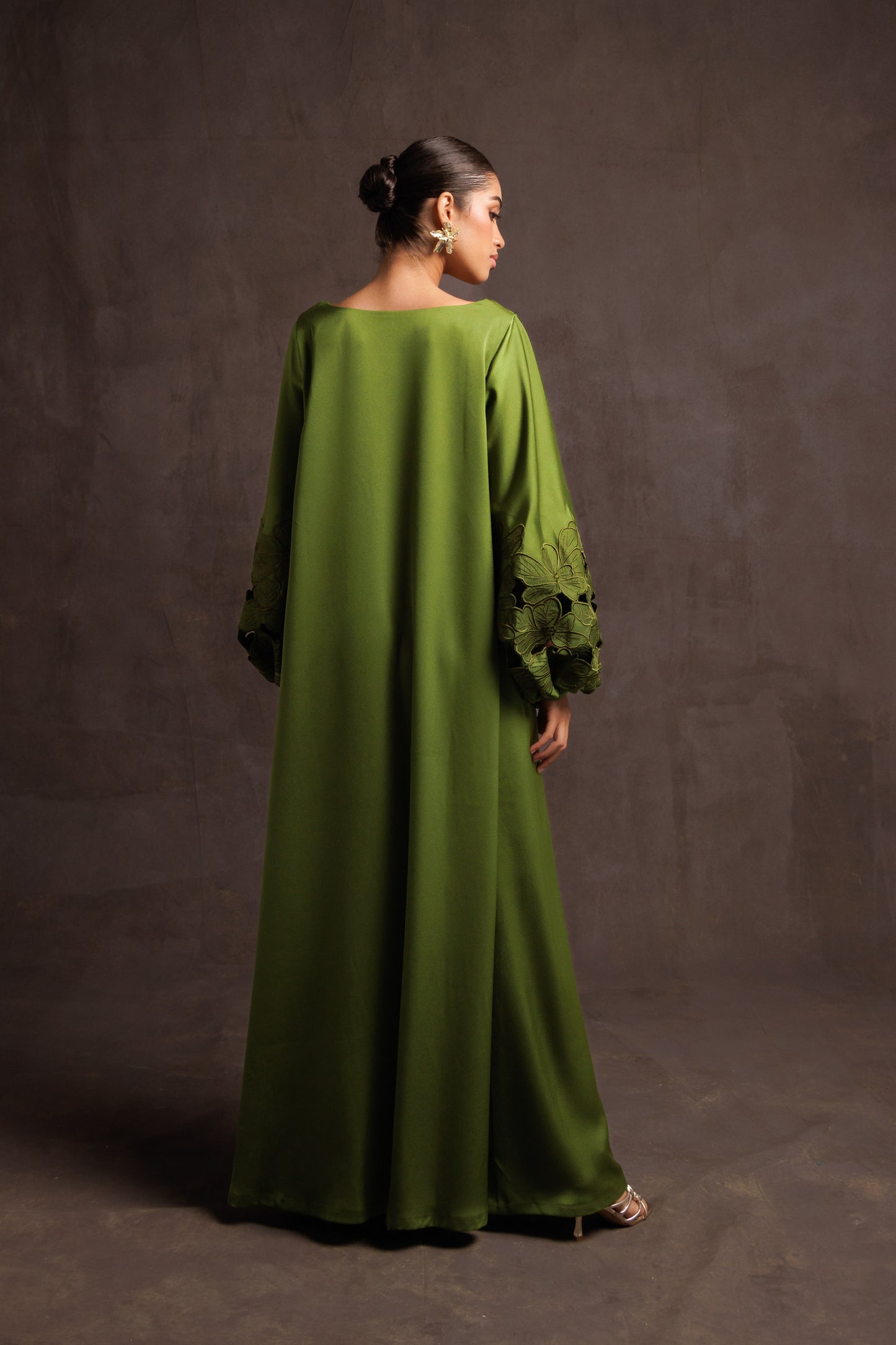 Floral Cut Out Broderie Dress - Green