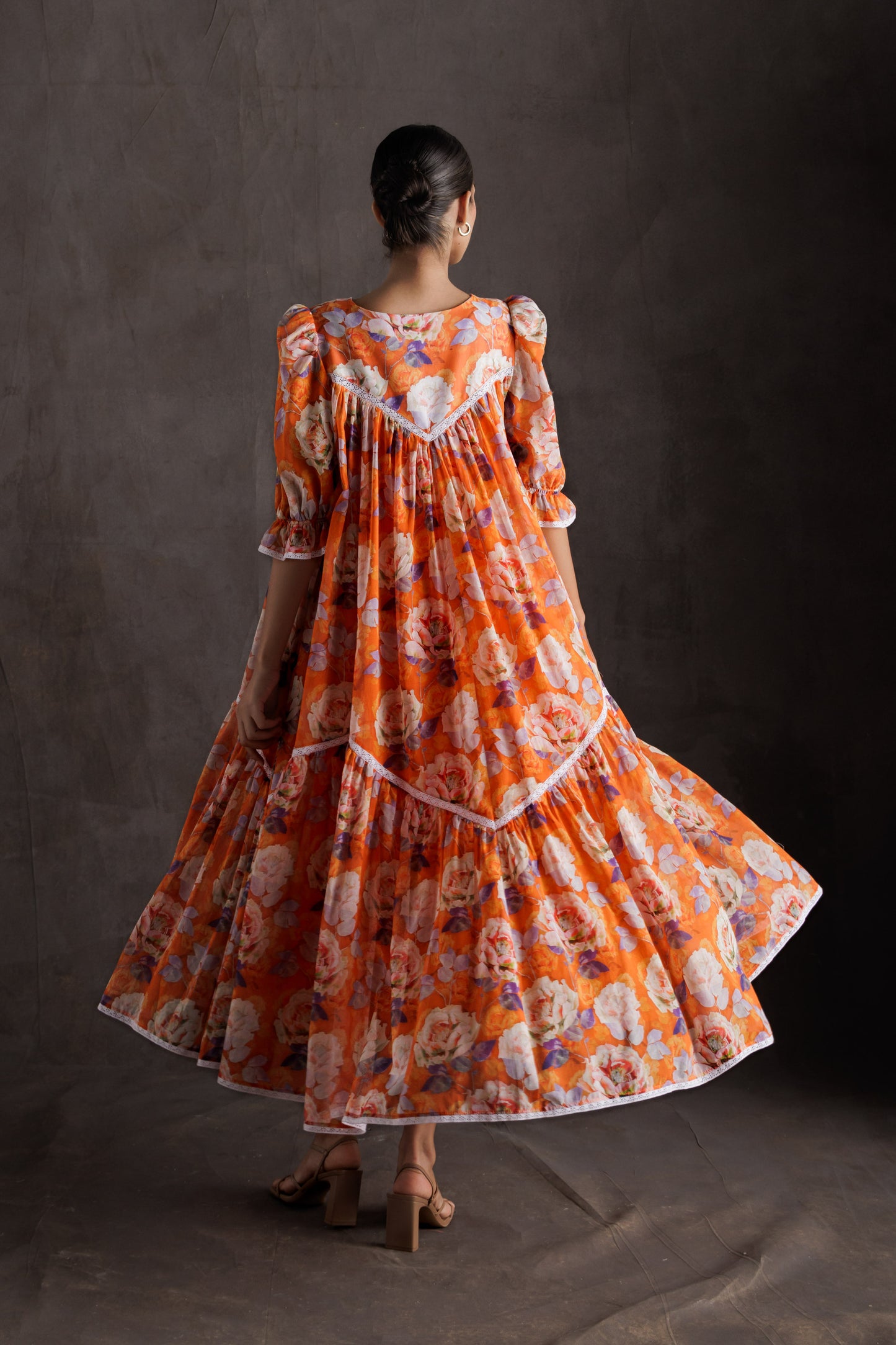 Puff sleeve Floral Dress - Orange