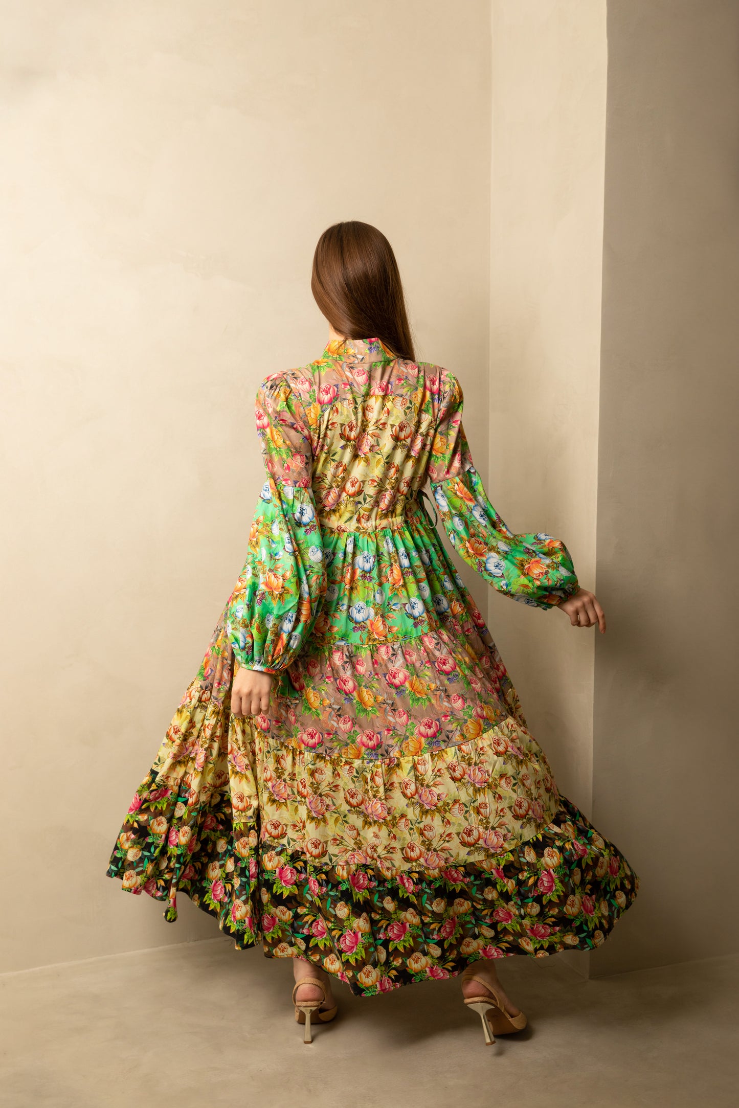 Midi Floral Print Lantern Dress