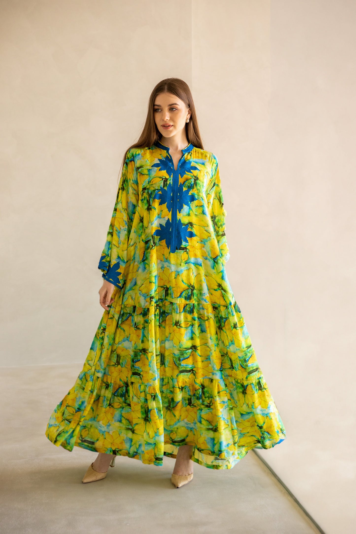 Yellow Leaf Embroidered Jalabiya