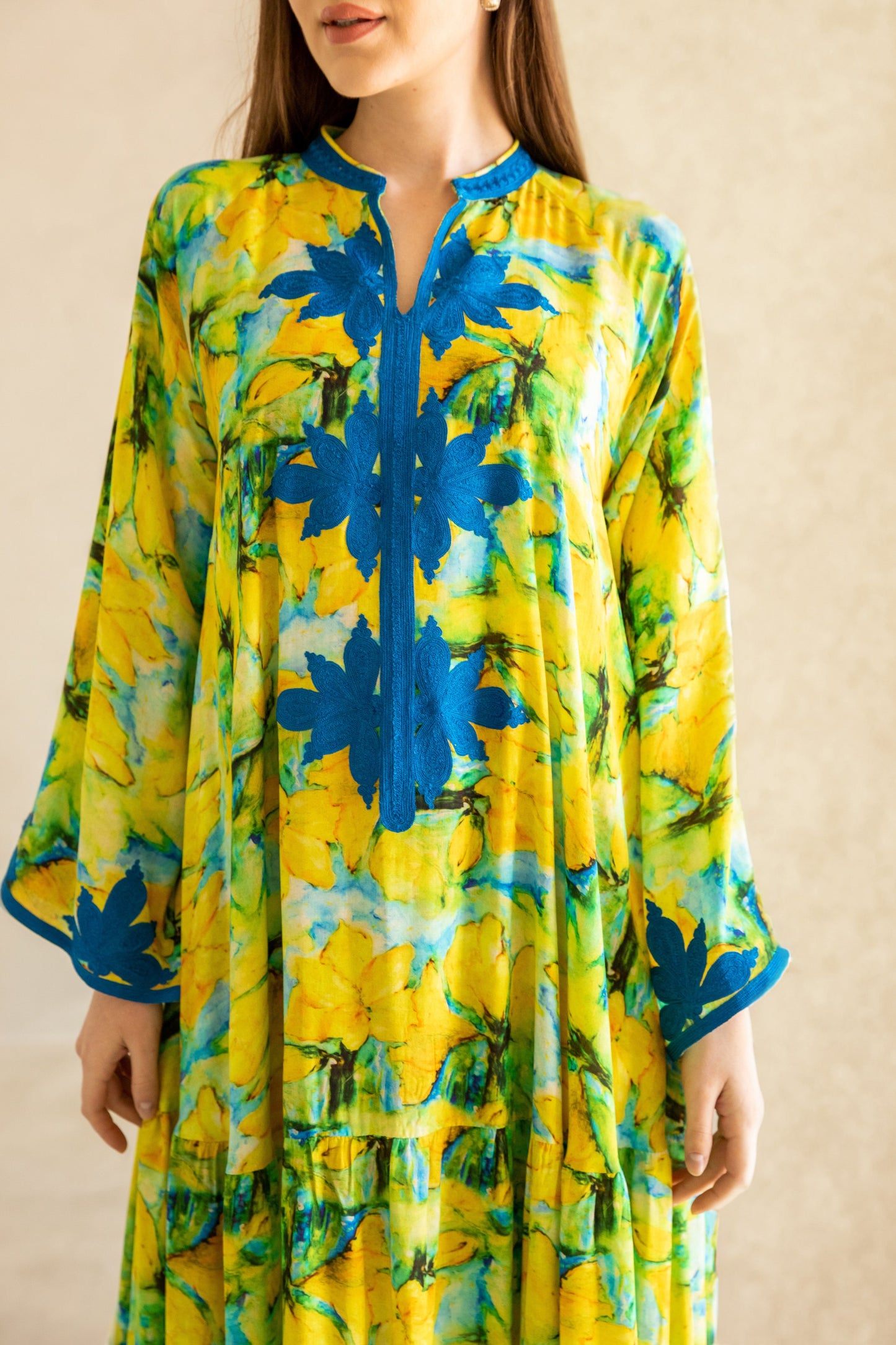 Yellow Leaf Embroidered Jalabiya