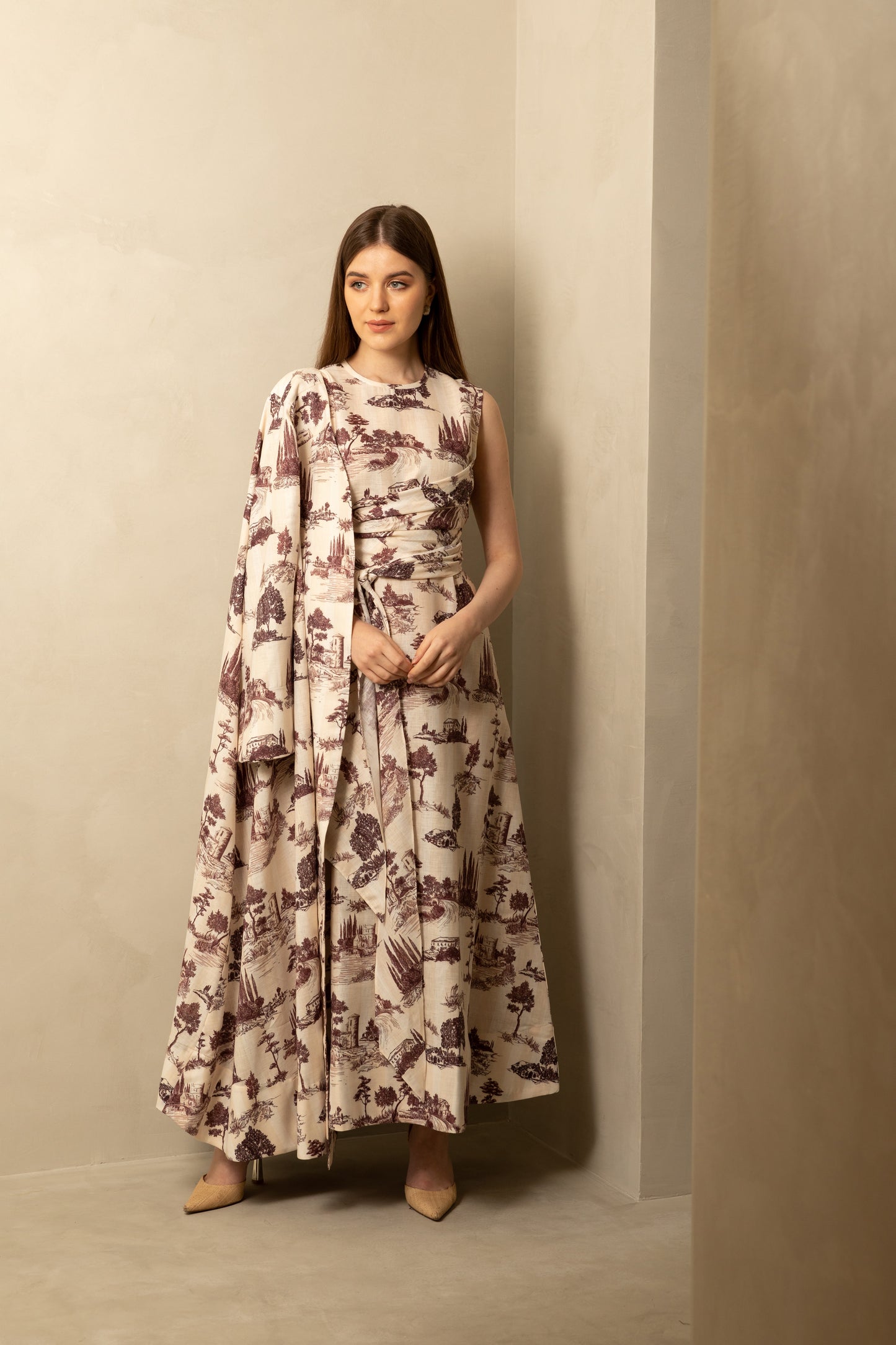 فستان ميدي بتصميم ريترو كستنائي