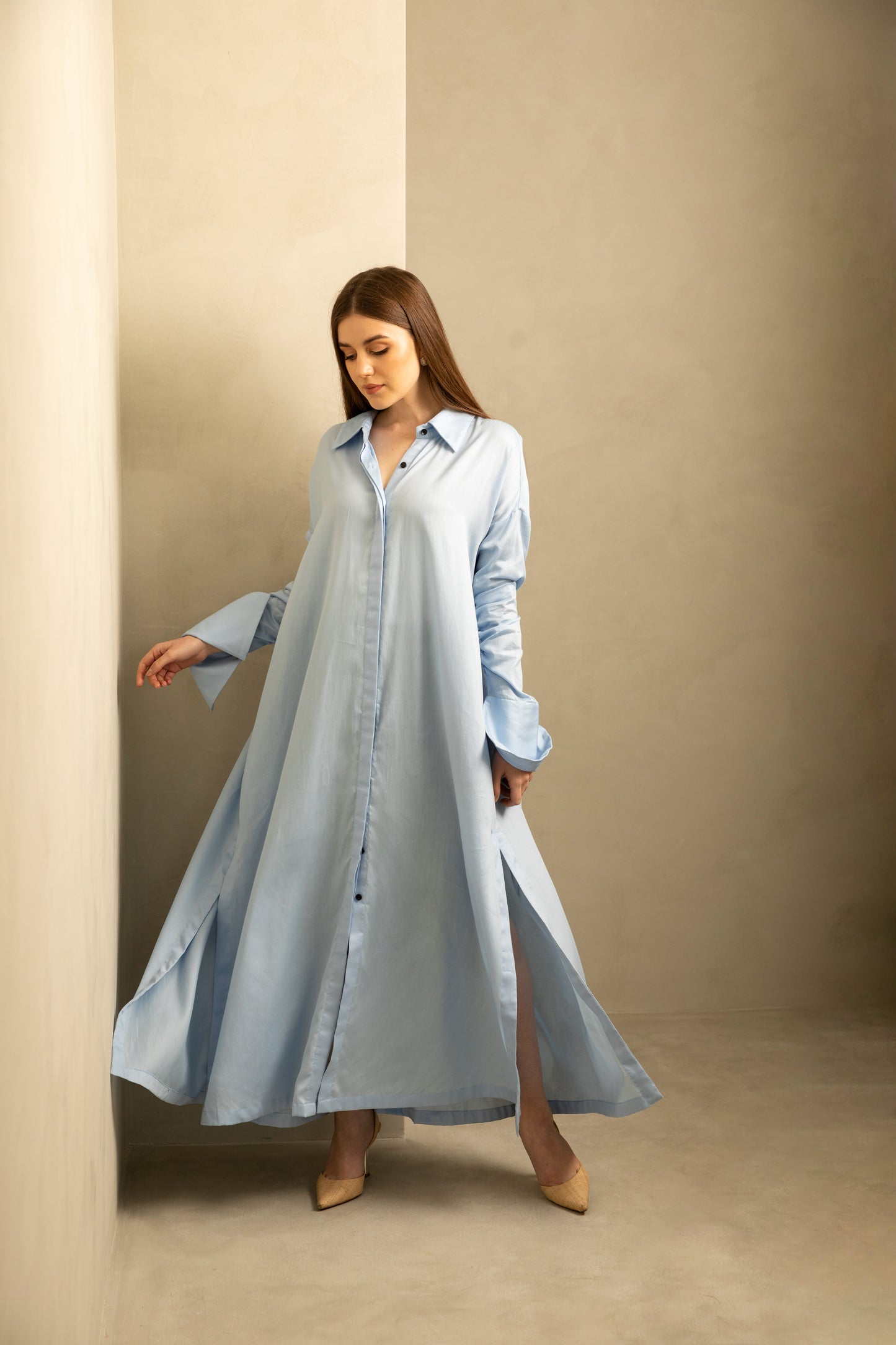 Gathered Sleeve Shirt Dress