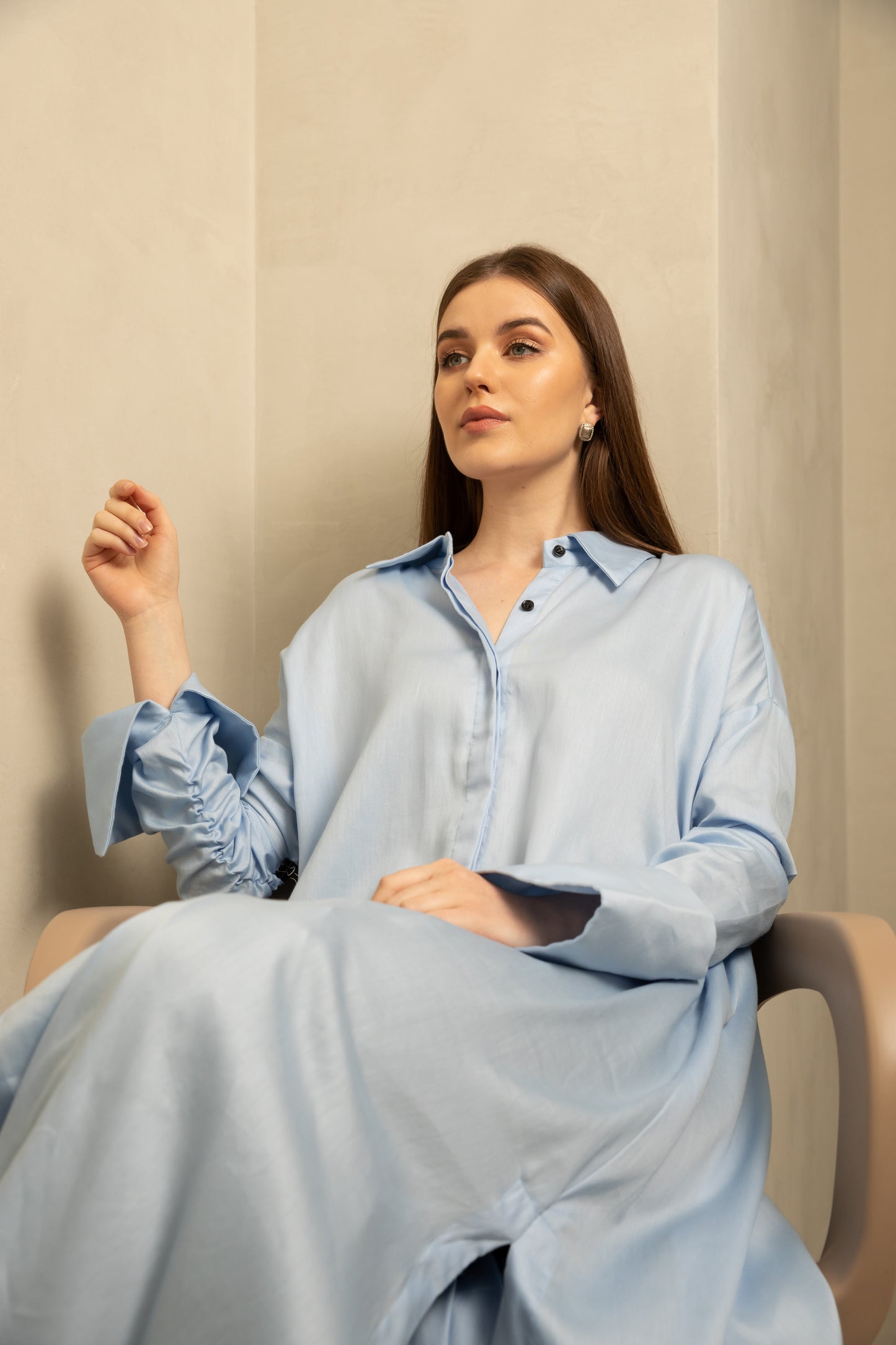 Gathered Sleeve Shirt Dress