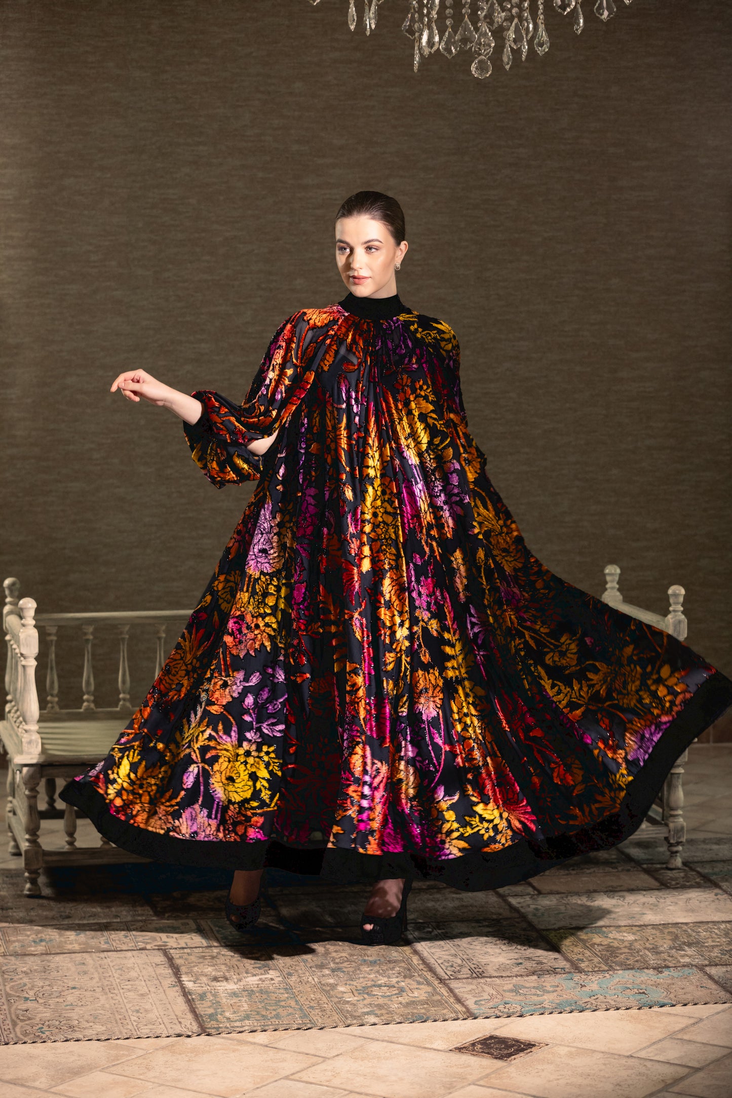 Multicolor Burnout Velvet Dress