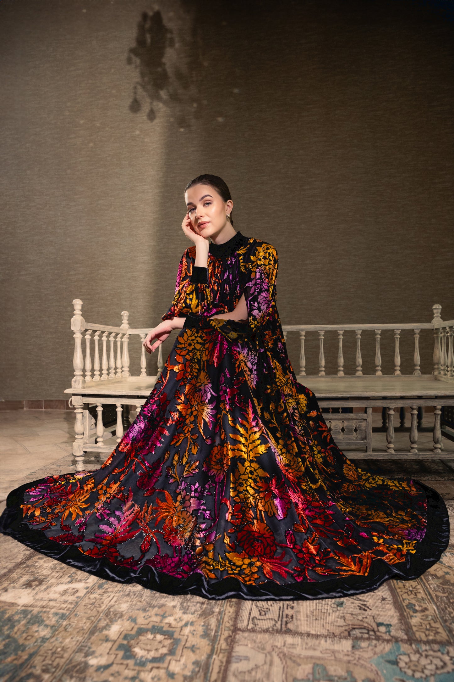 Multicolor Burnout Velvet Dress