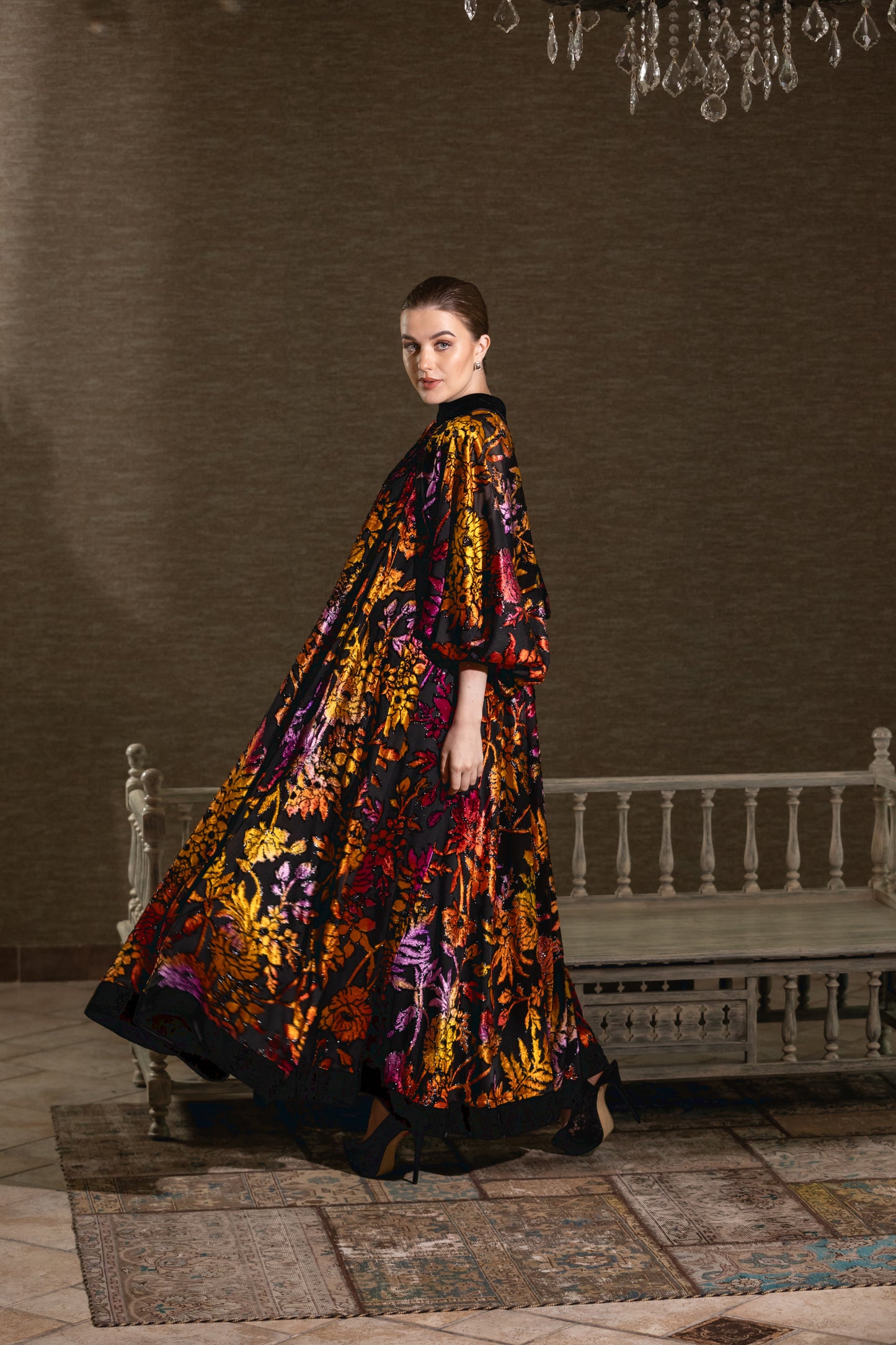 Multicolor Burnout Velvet Dress