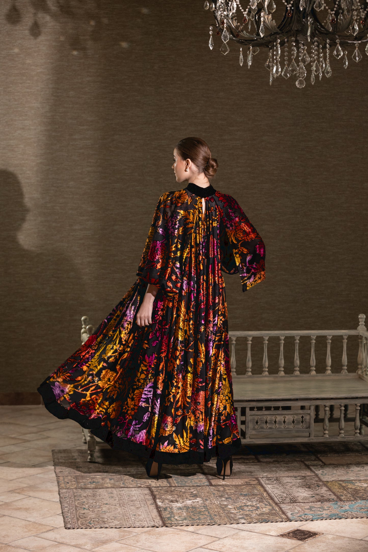 Multicolor Burnout Velvet Dress