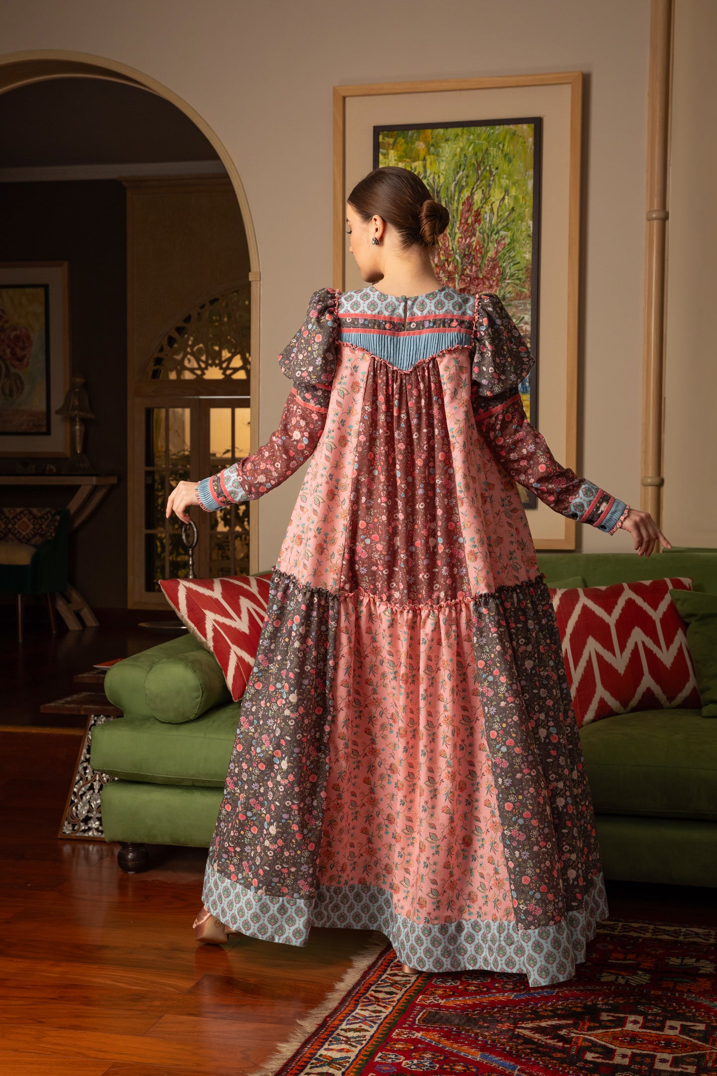 Mini Floral Print Flounce Jalabiya