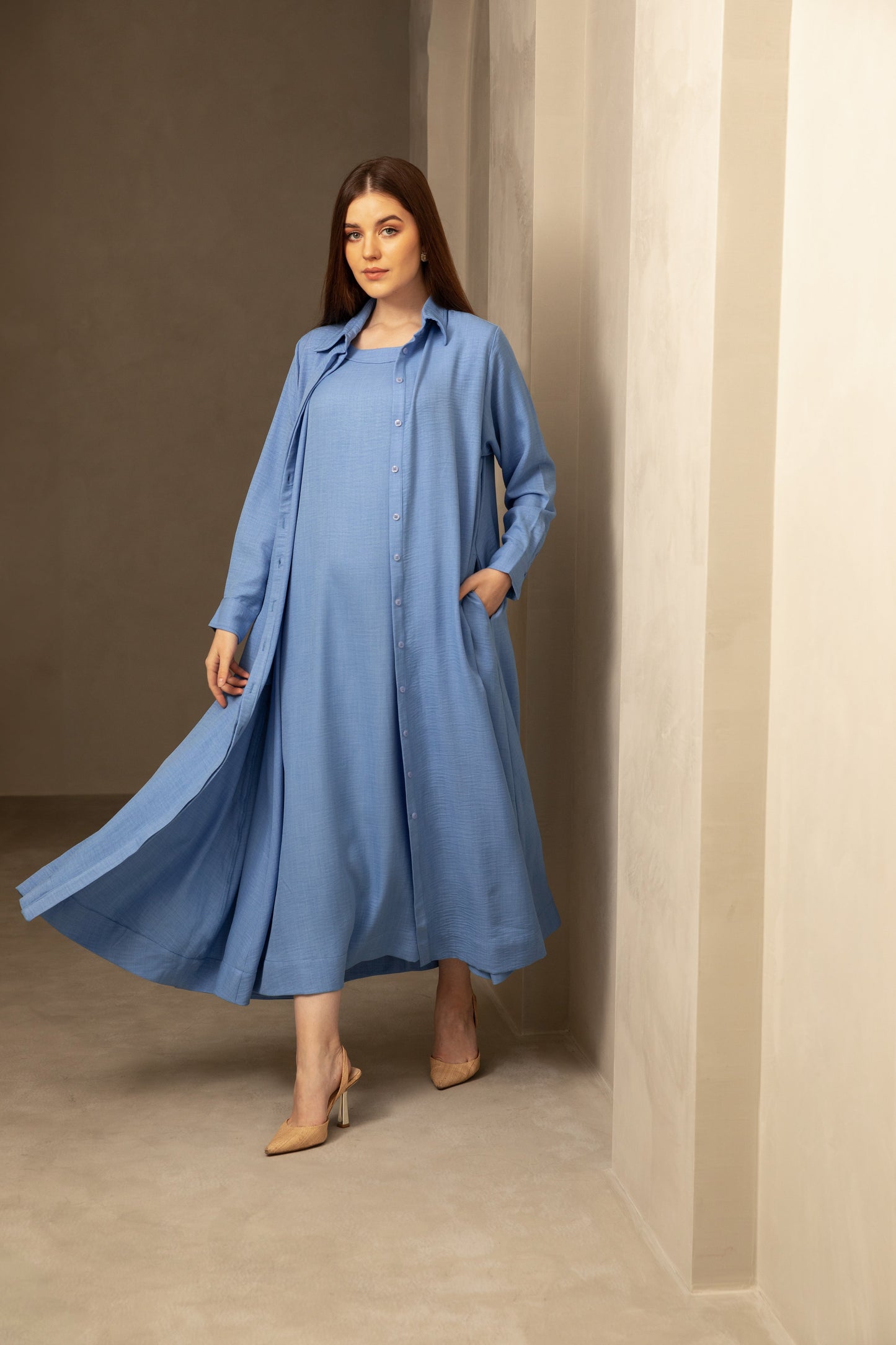 Co Ord Maxi Linen Shirt Dress Set