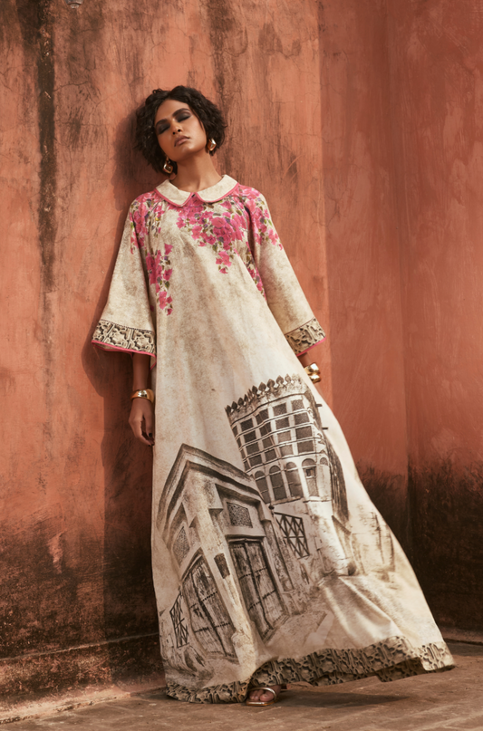 فستان قميص مع ياقة زهور دار الهوى