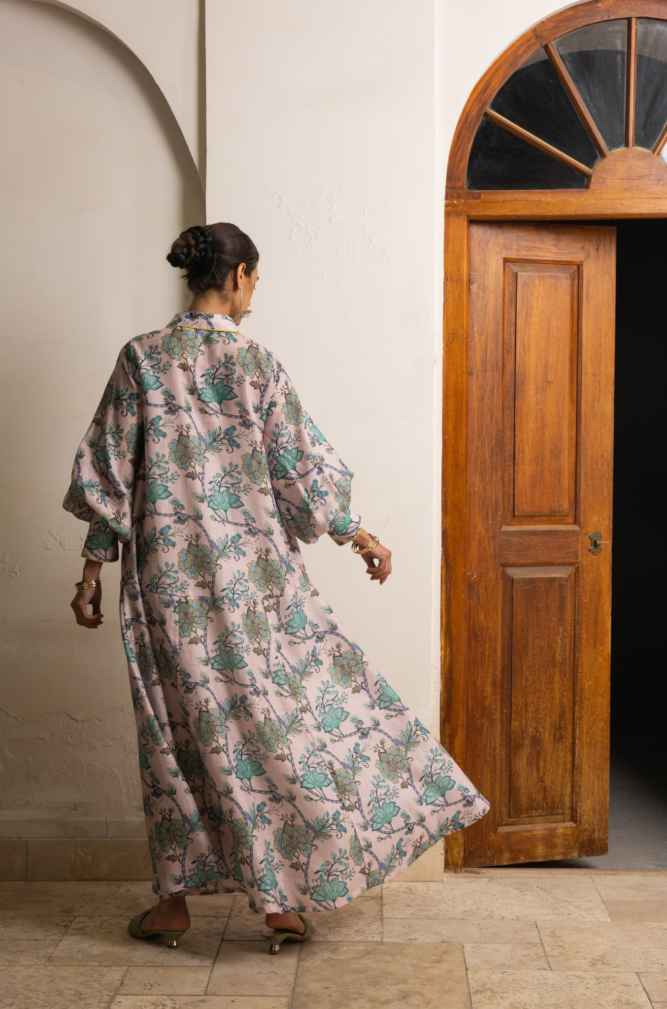 Floral Printed Pipe Collar Dress