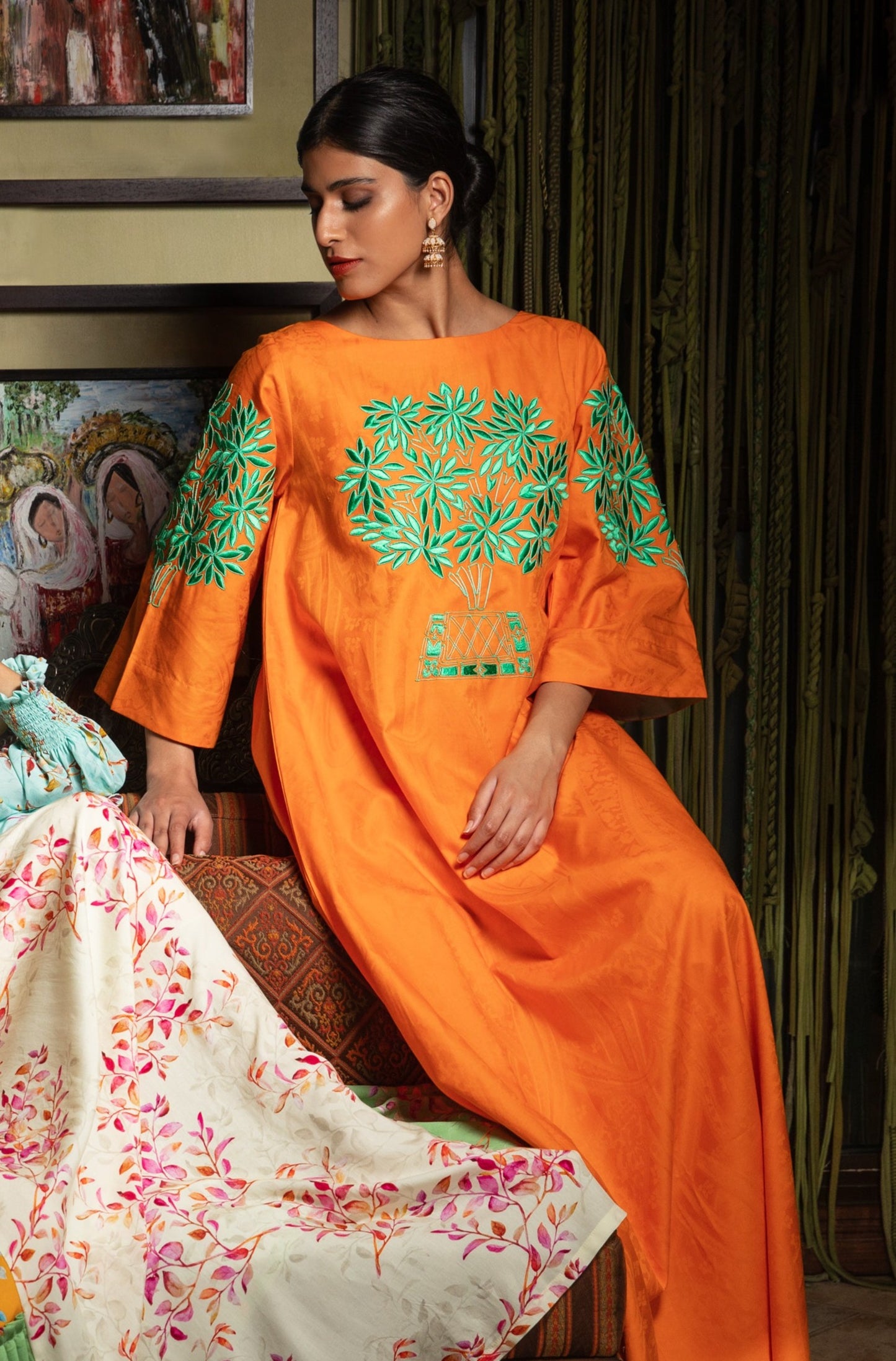Tree Embroidered Jacquard Jalabiya - Anmar Couture