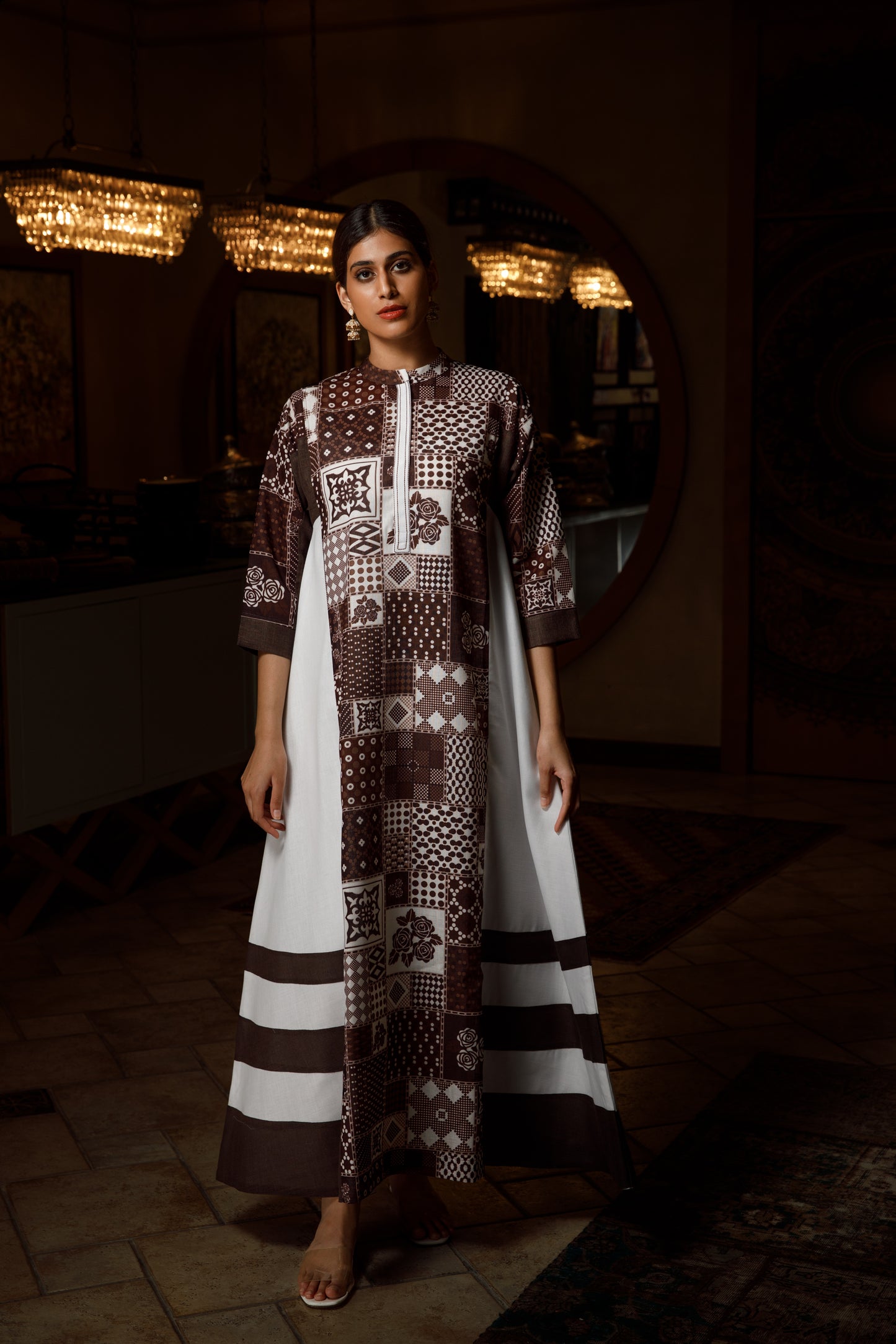 Striped Sides Badawi Linen Midi Dress - Anmar Couture