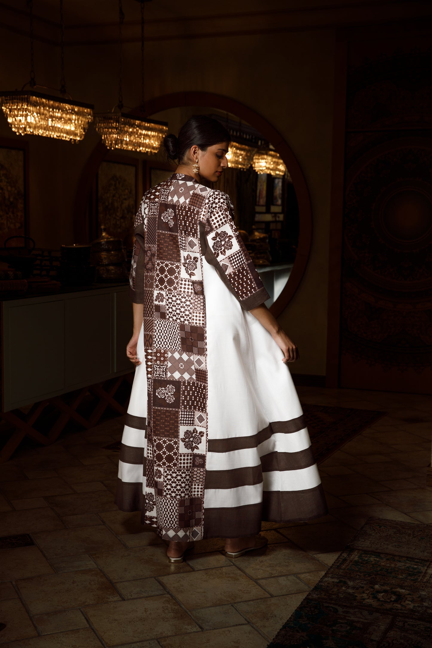 Striped Sides Badawi Linen Midi Dress - Anmar Couture