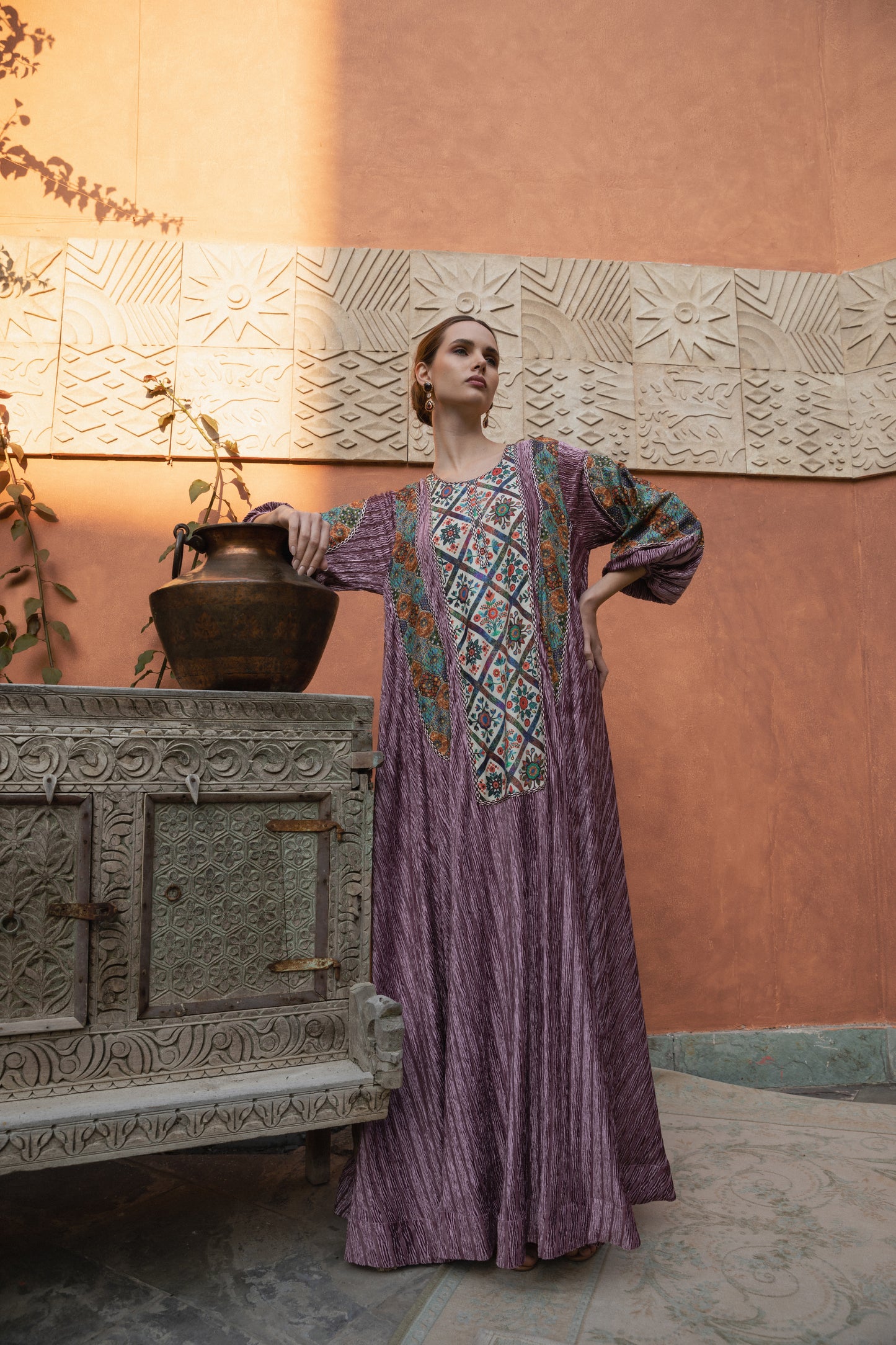 Pleated Velvet Jalabiya - Anmar Couture