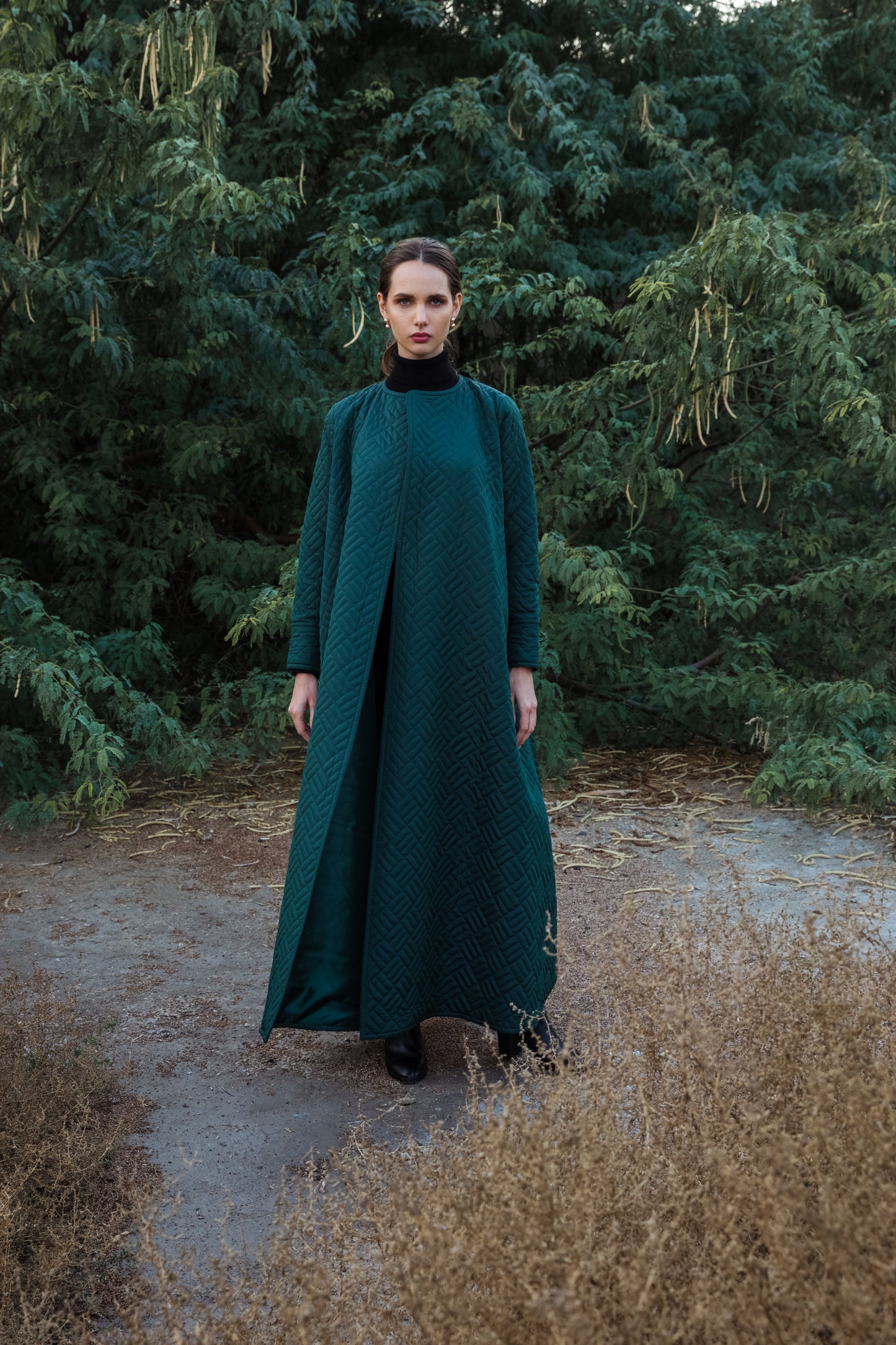 Quilted Green Abaya - Anmar Couture