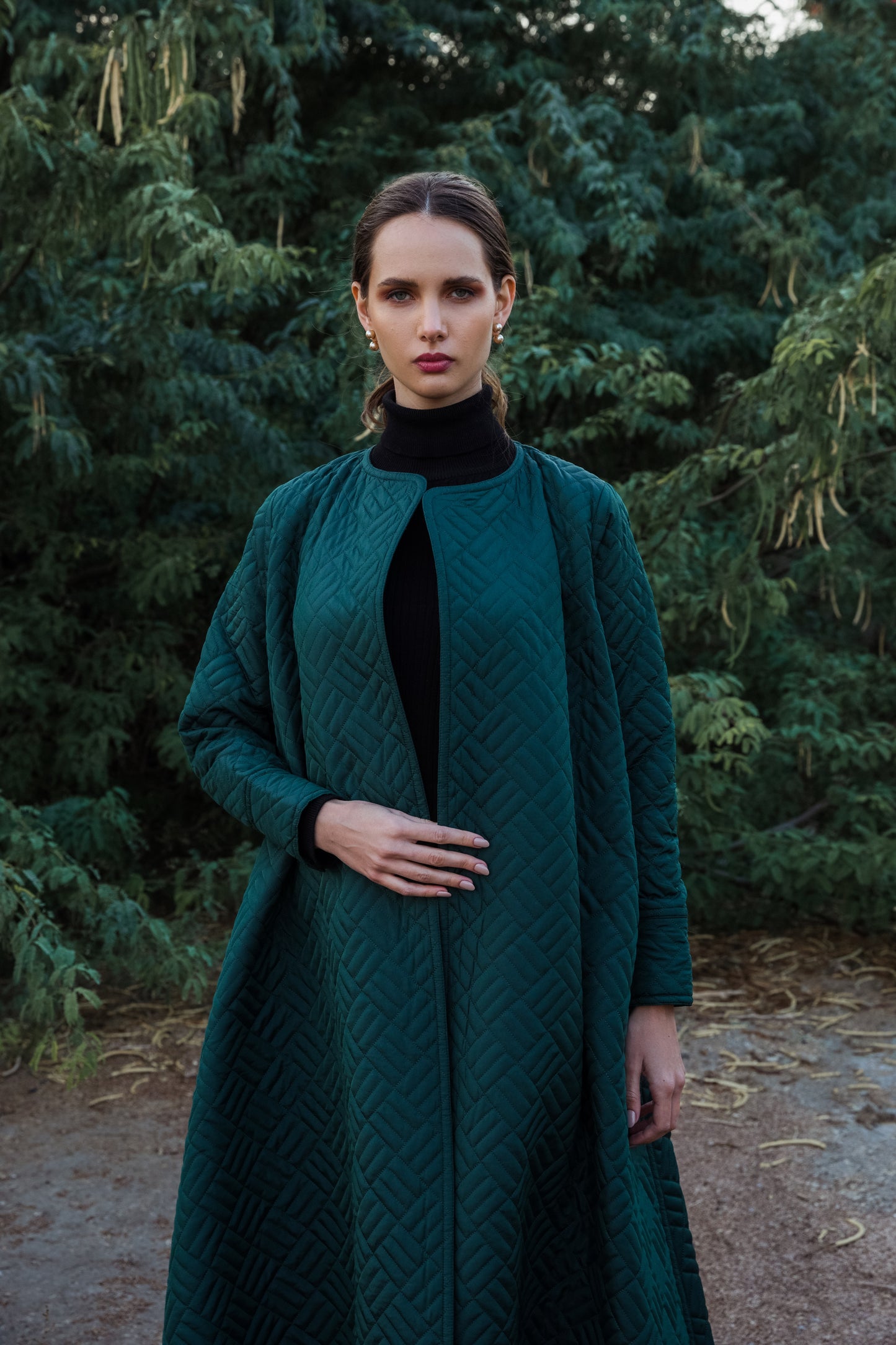 Quilted Green Abaya - Anmar Couture