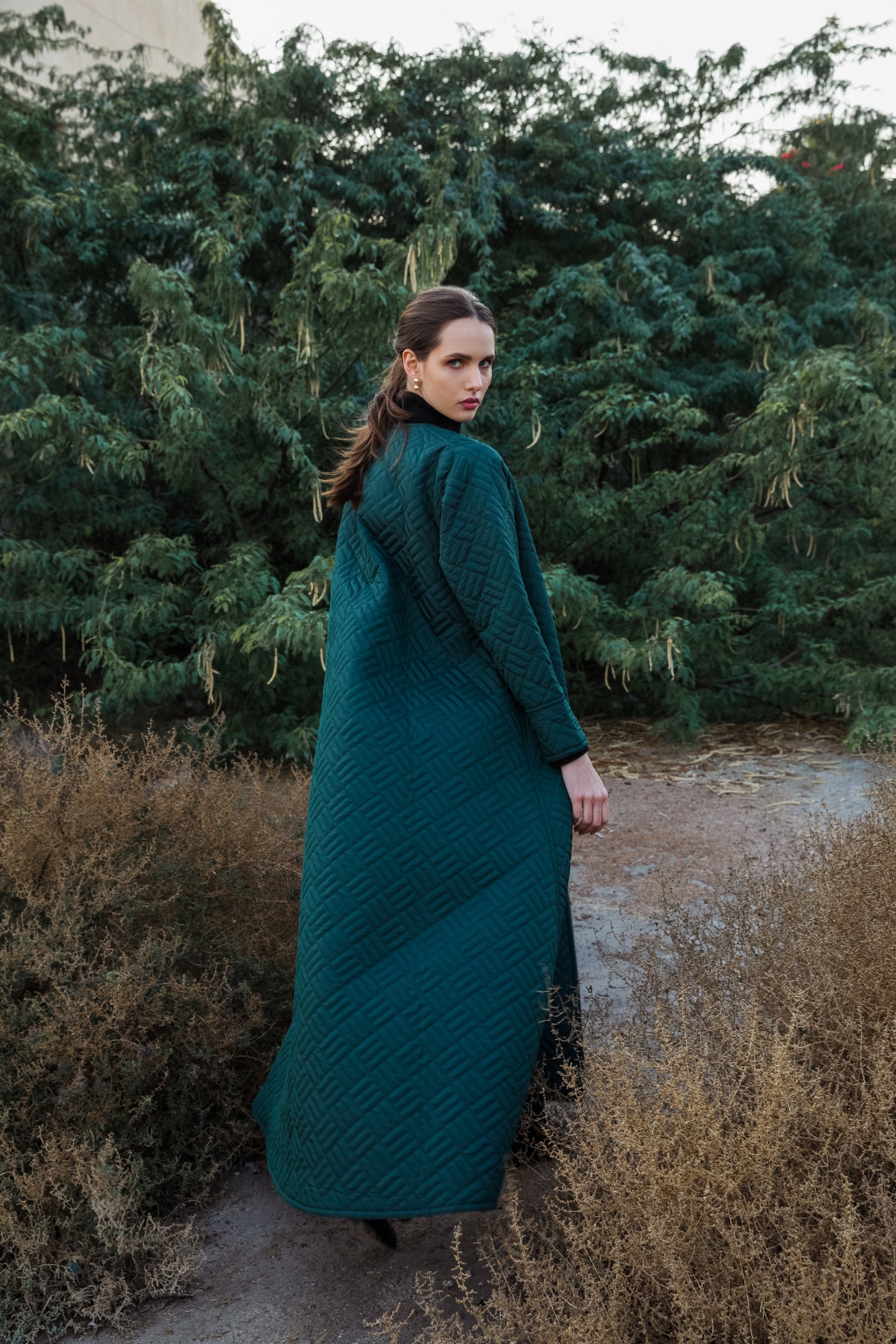 Quilted Green Abaya - Anmar Couture