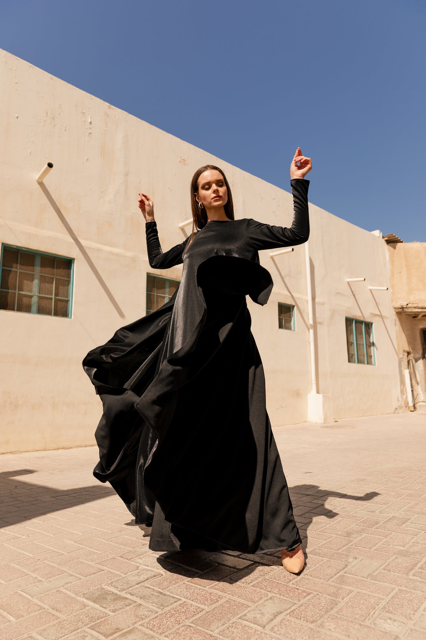 Black cape maxi dress - Anmar Couture