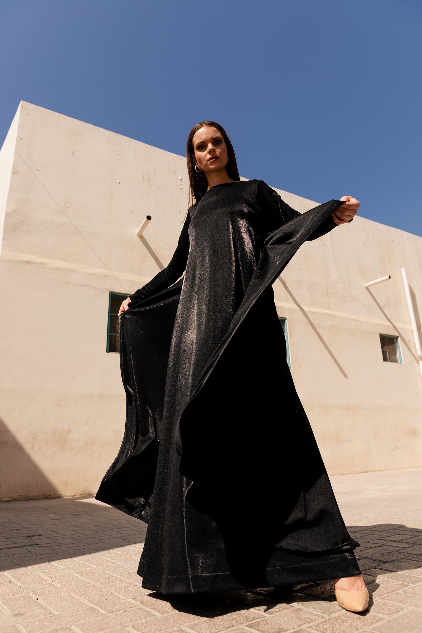 Black cape maxi dress - Anmar Couture