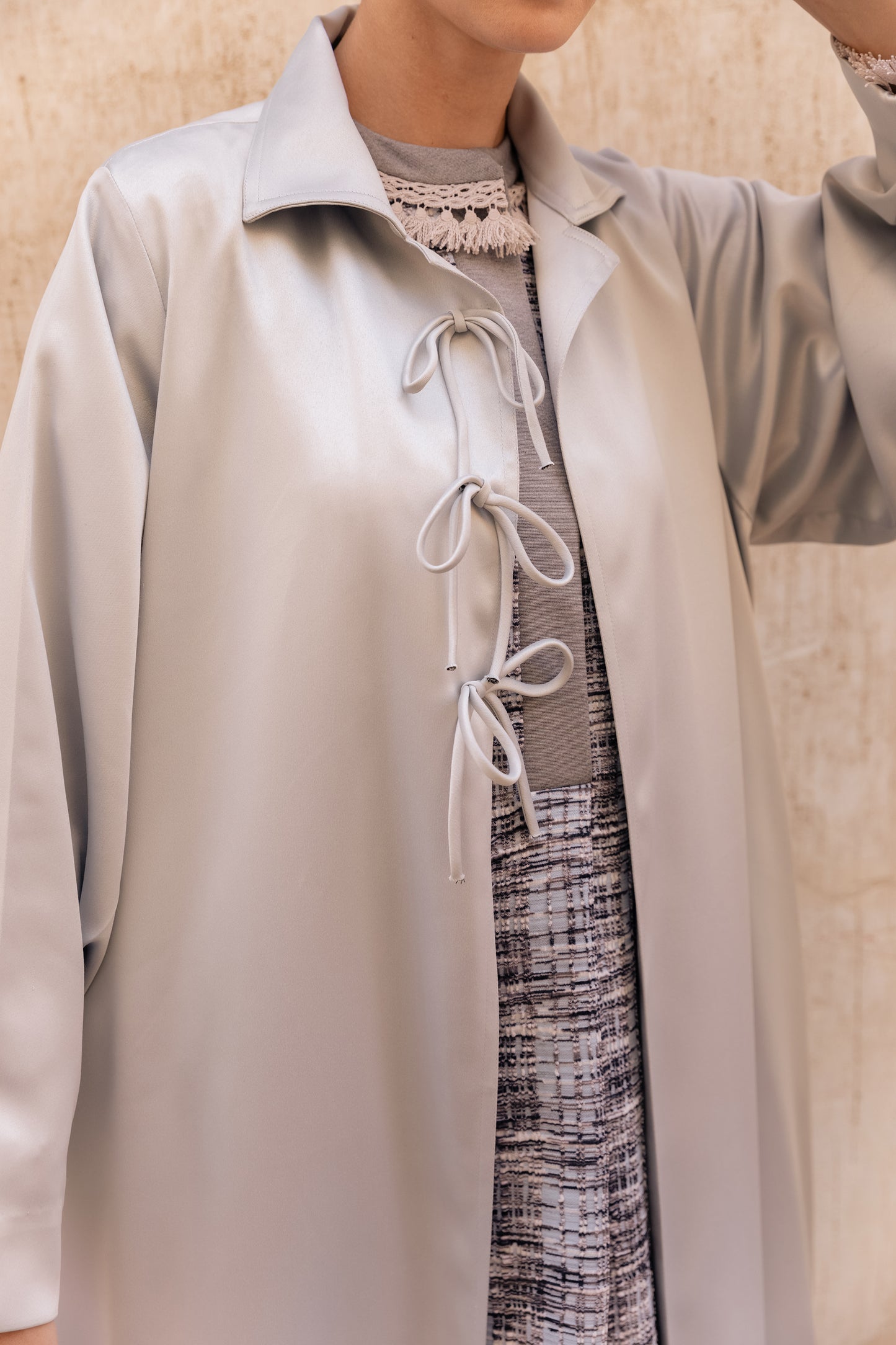 Satin Abaya with bow detail - Anmar Couture
