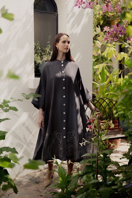 فستان قميص مخطط متوسط الطول