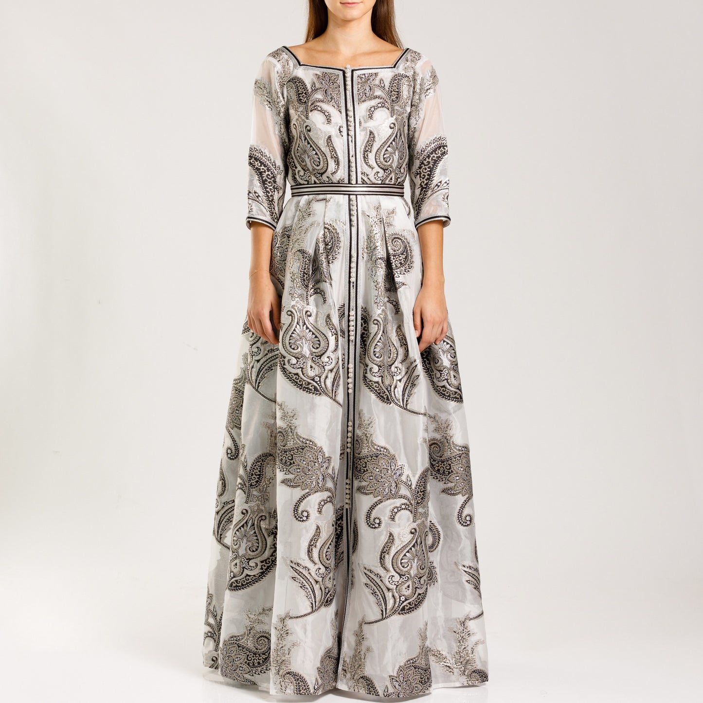 V cut back organza Kaftan - Anmar Couture