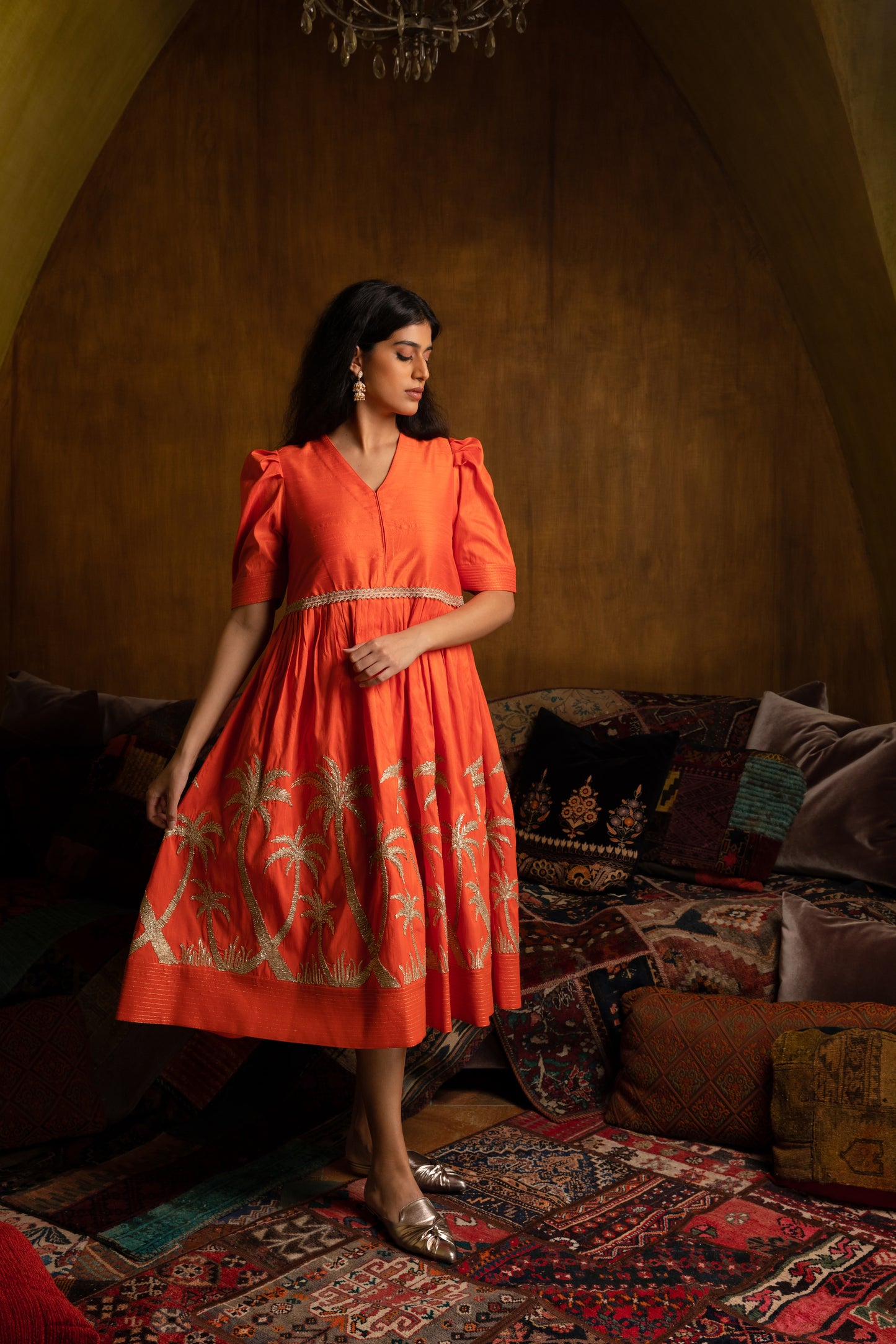 Raw Silk Midi Palm Tree - Anmar Couture