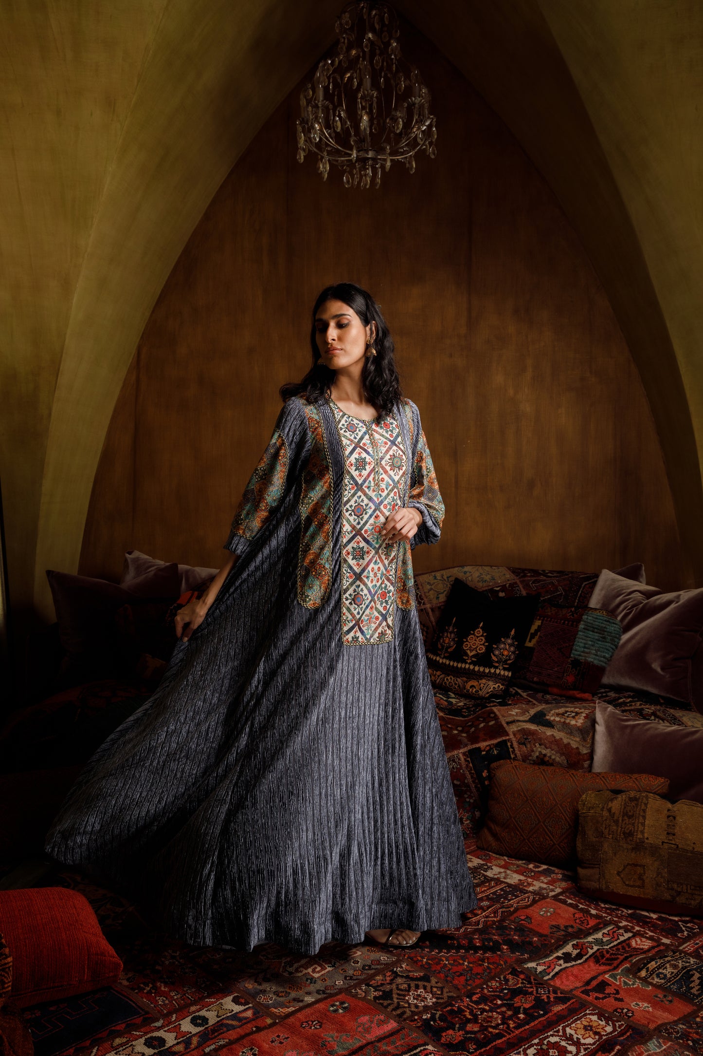 Pleated Velvet Jalabiya - Anmar Couture
