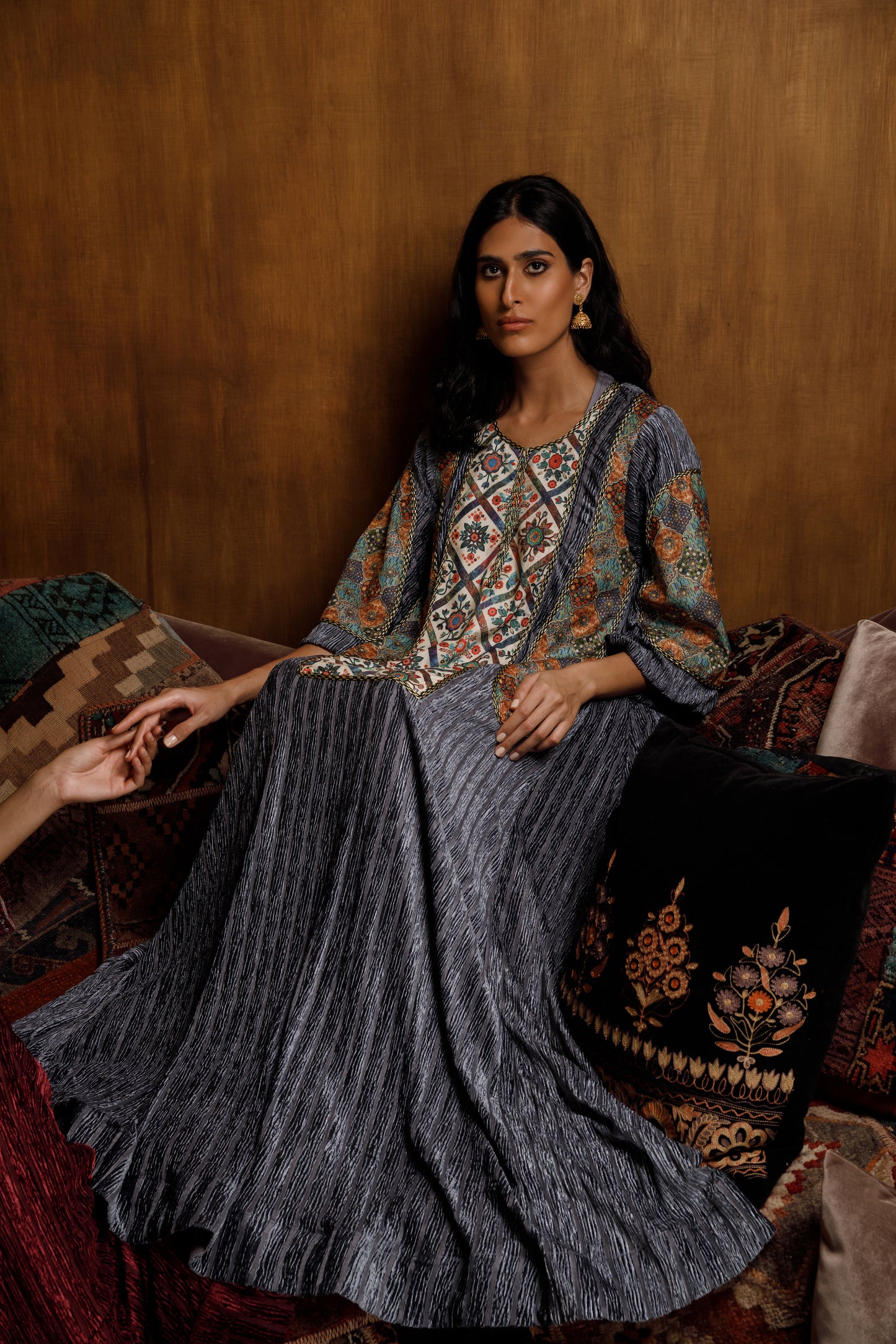 Pleated Velvet Jalabiya - Anmar Couture