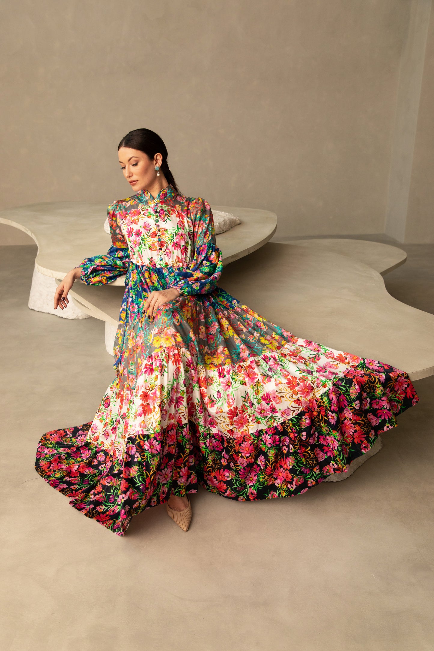 Patch Print Lantern Dress