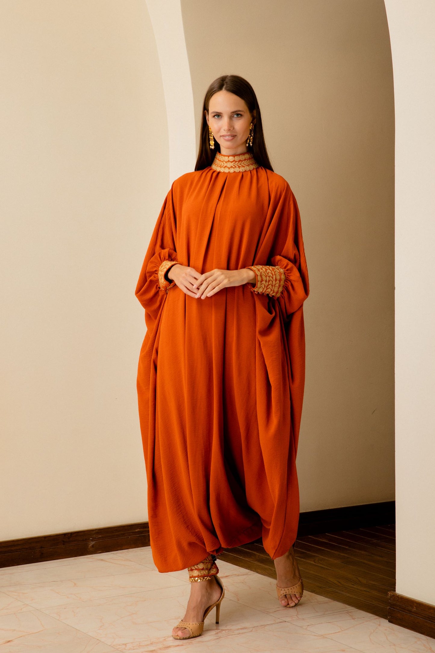 high neck panjabi Jumpsuit With Embroidered details - Anmar Couture