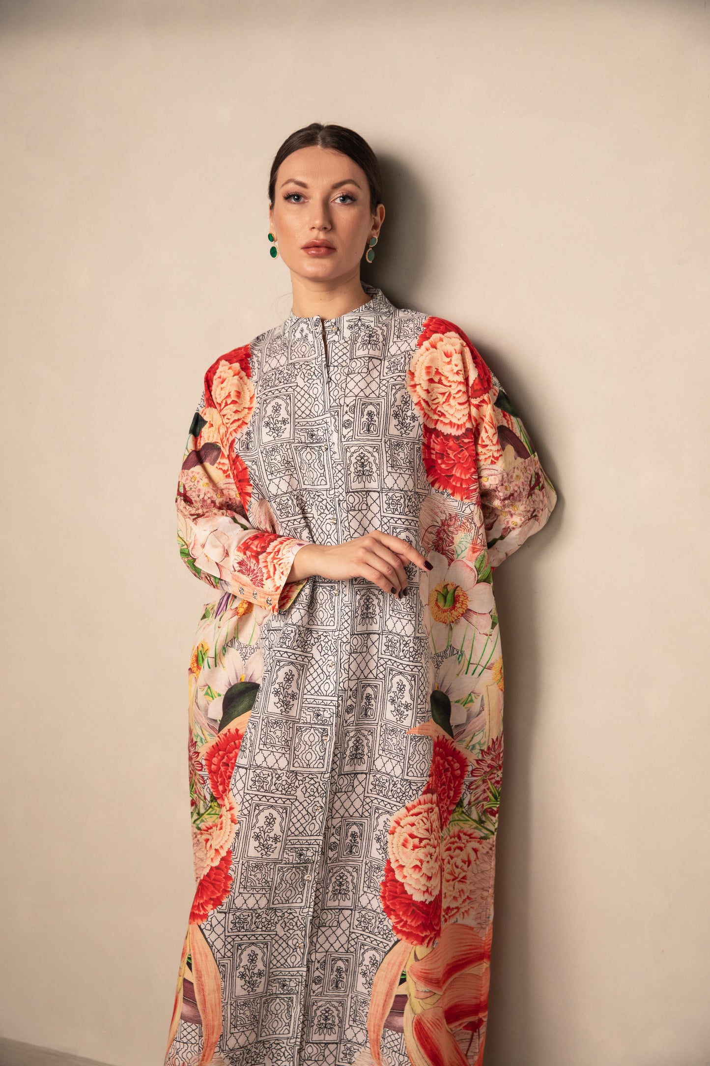 Contrasting Prints Buttoned Shirt Dress