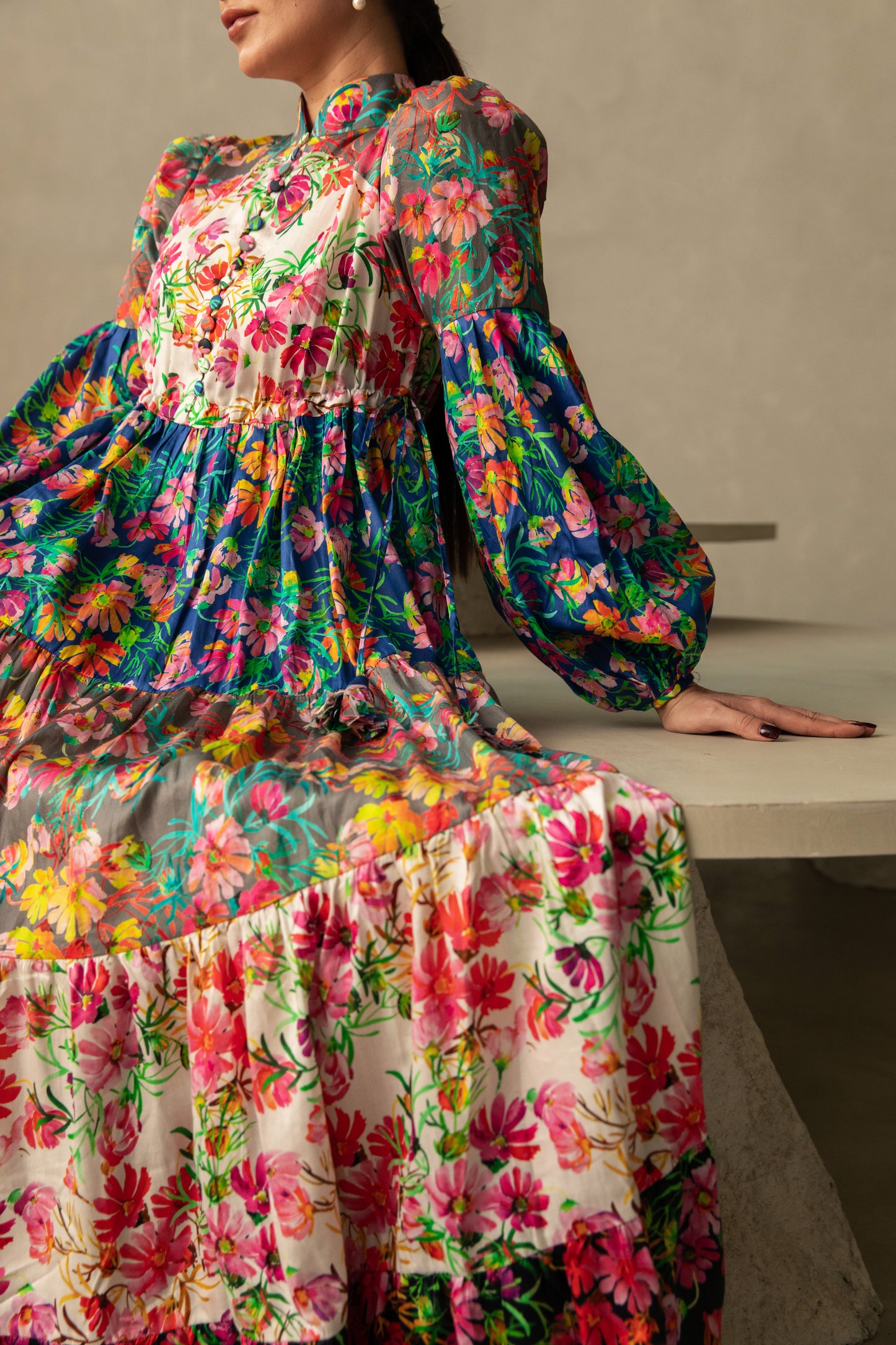 Patch Print Lantern Dress