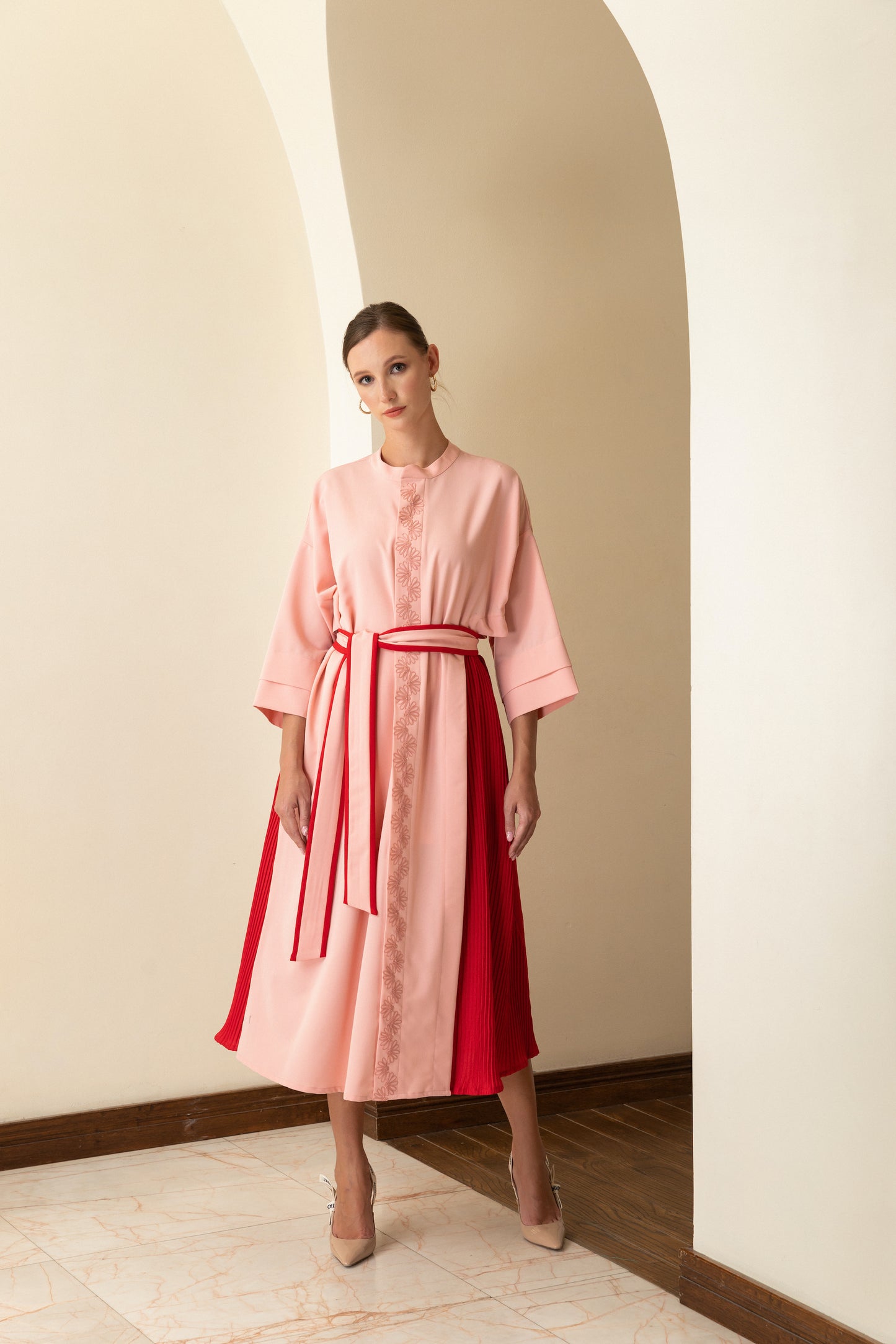 Layered Pleated Color Block Midi Dress - Anmar Couture