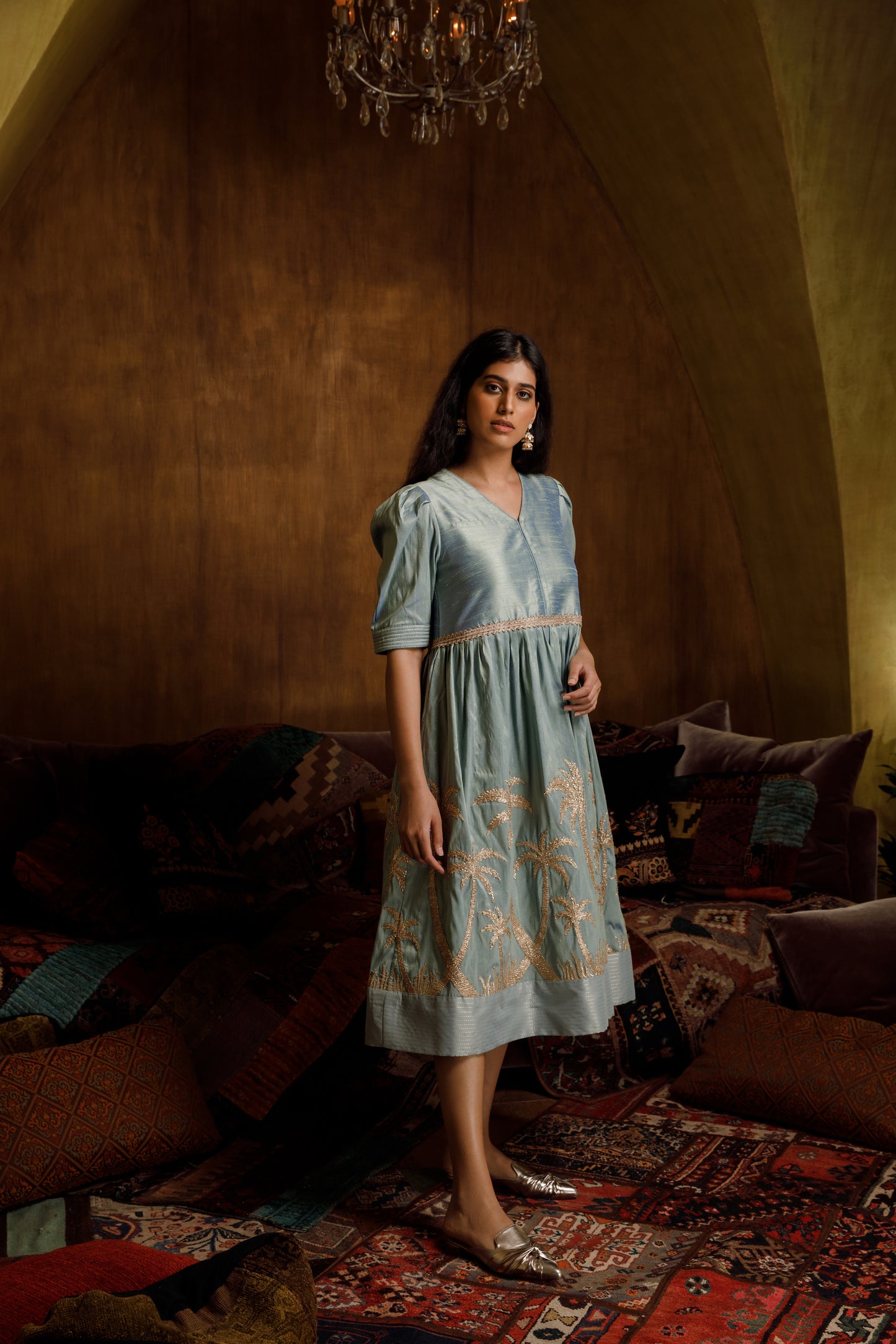 Raw Silk Midi Palm Tree - Anmar Couture